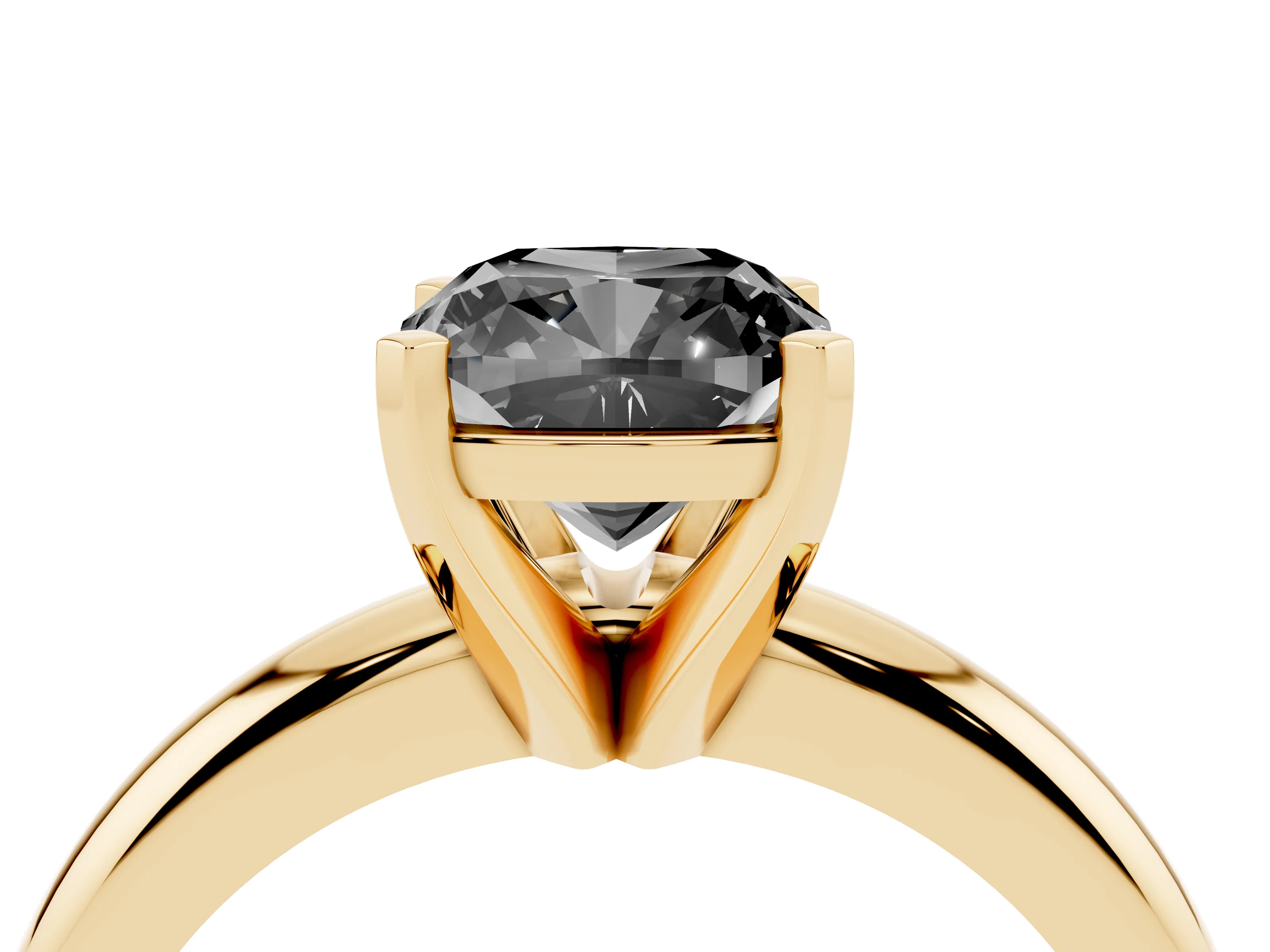 Fancy Black Cushion Cut Diamond Solitaire Engagement Ring Set in Yellow gold with Round Band and Prong Setting