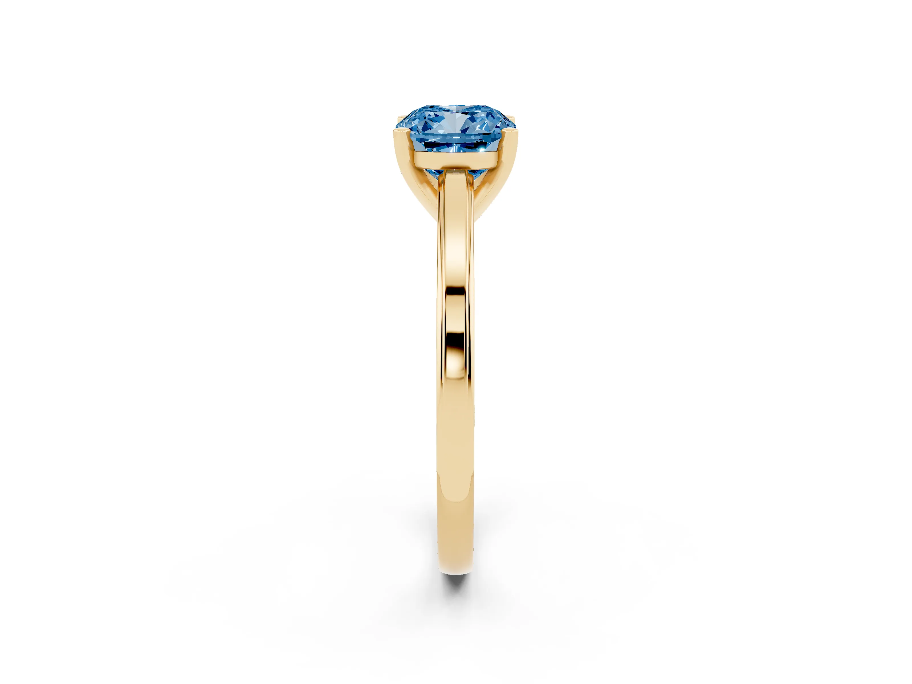 Fancy Blue Cushion Cut Diamond Solitaire Ring Set in Yellow gold with Prong Setting and Classic Band