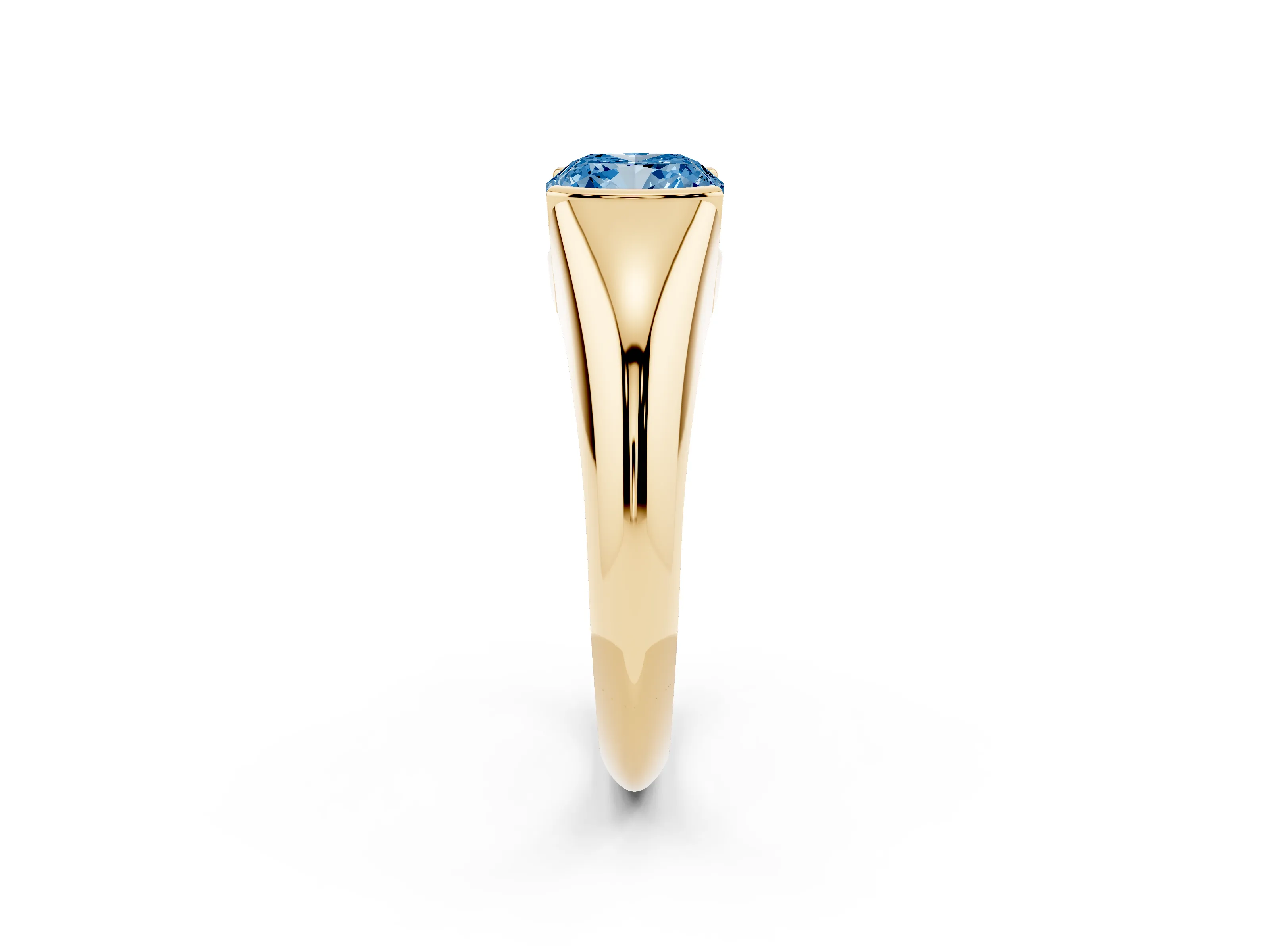 Fancy Blue Cushion Cut Diamond Solitaire Tension Set Ring Set in Yellow gold