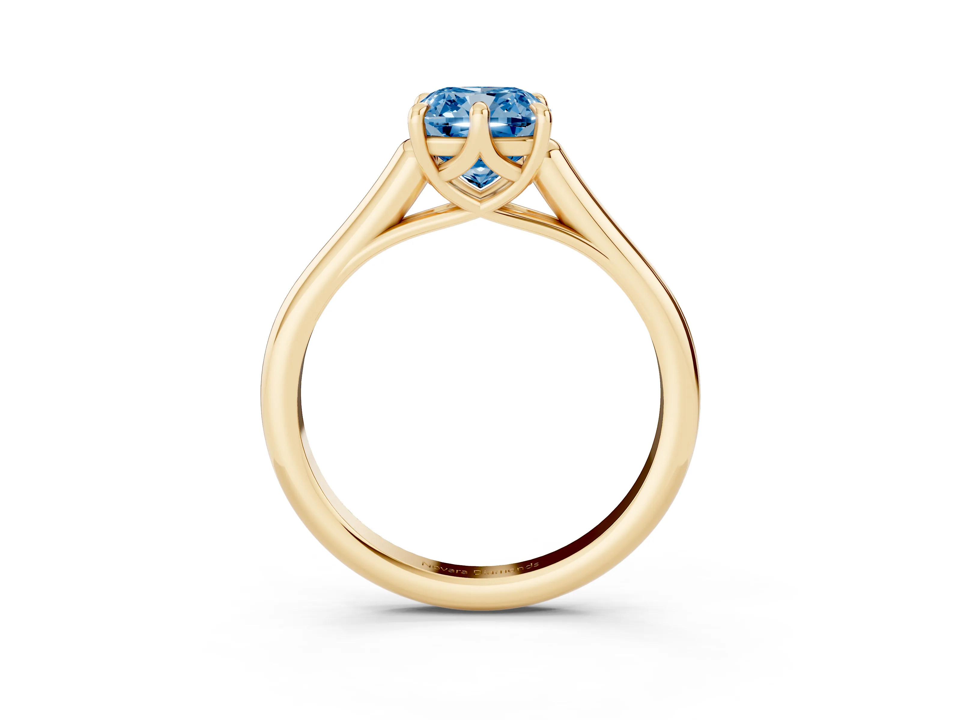 Fancy Blue Cushion Cut Diamond Solitaire Engagement Ring Set in Yellow gold with Prong Setting and Plain Classic Band