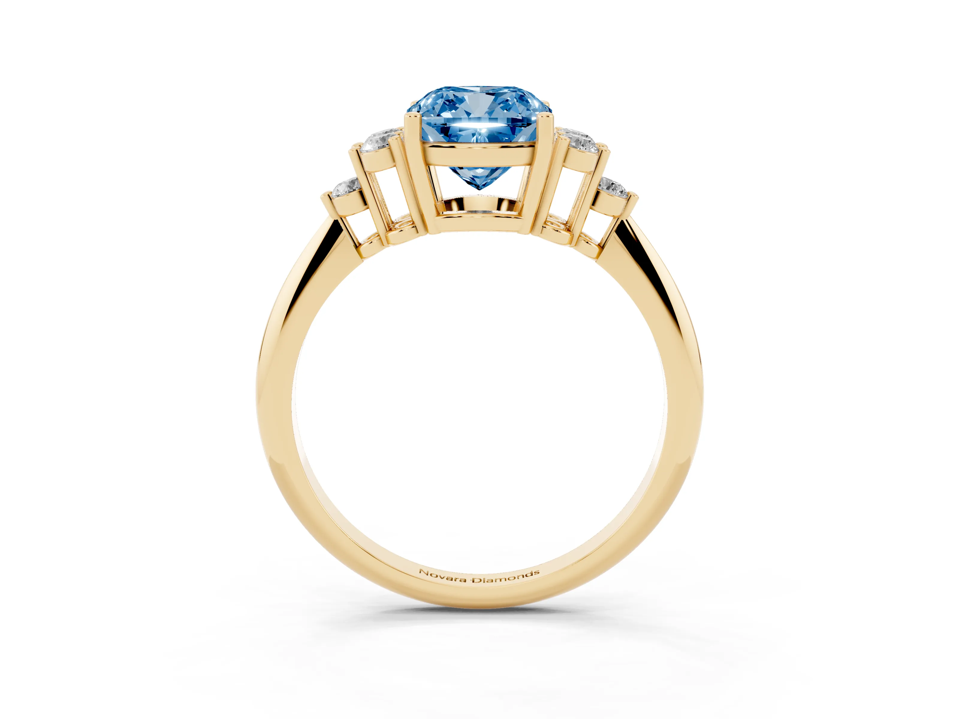 Fancy Blue Cushion Cut Diamond Cluster Ring Set in Yellow gold with Plain Band and Prong Setting