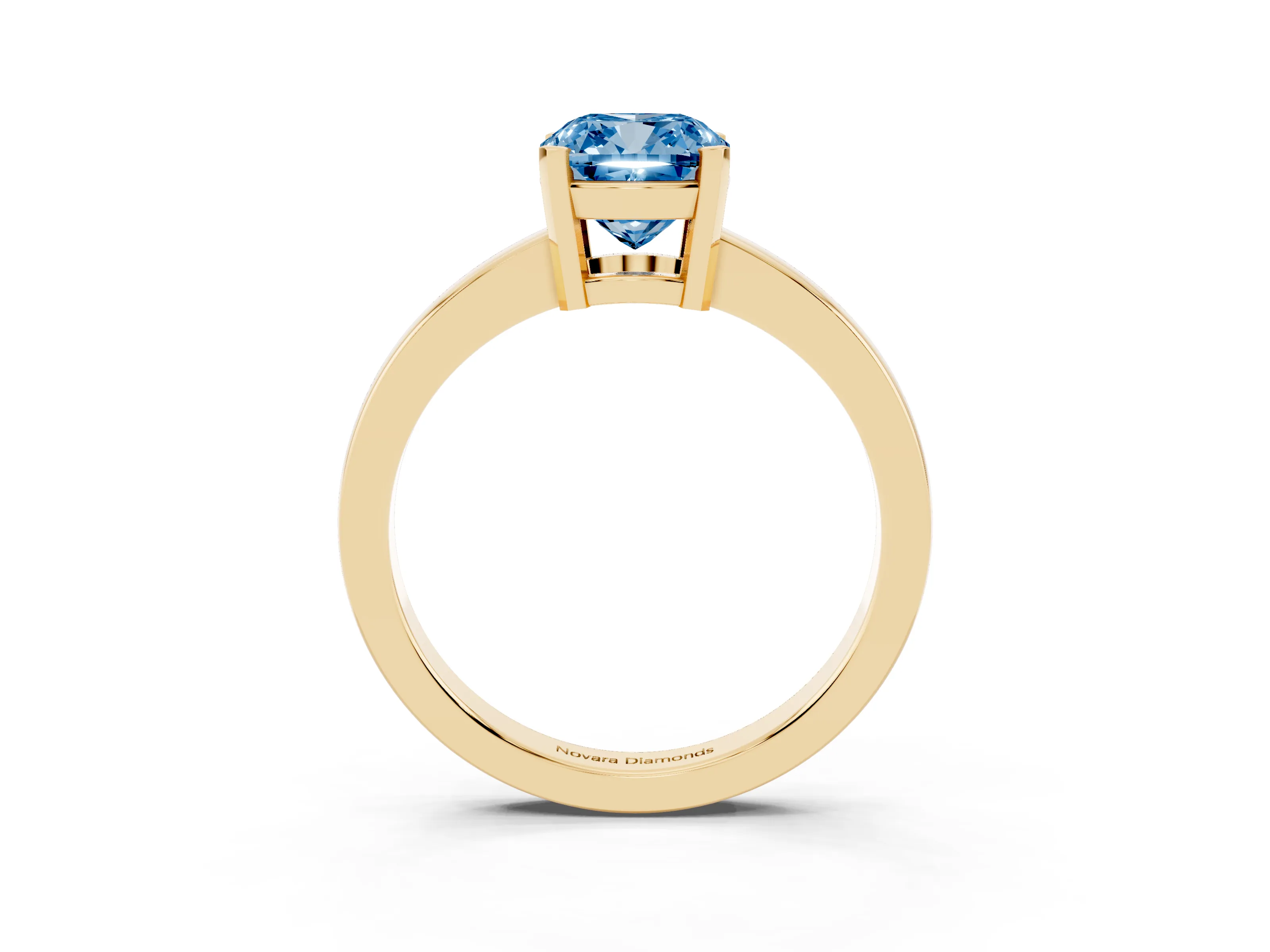 Fancy Blue Cushion Cut Diamond Solitaire Ring Set in Yellow gold with Prong Head and Smooth Polished Band