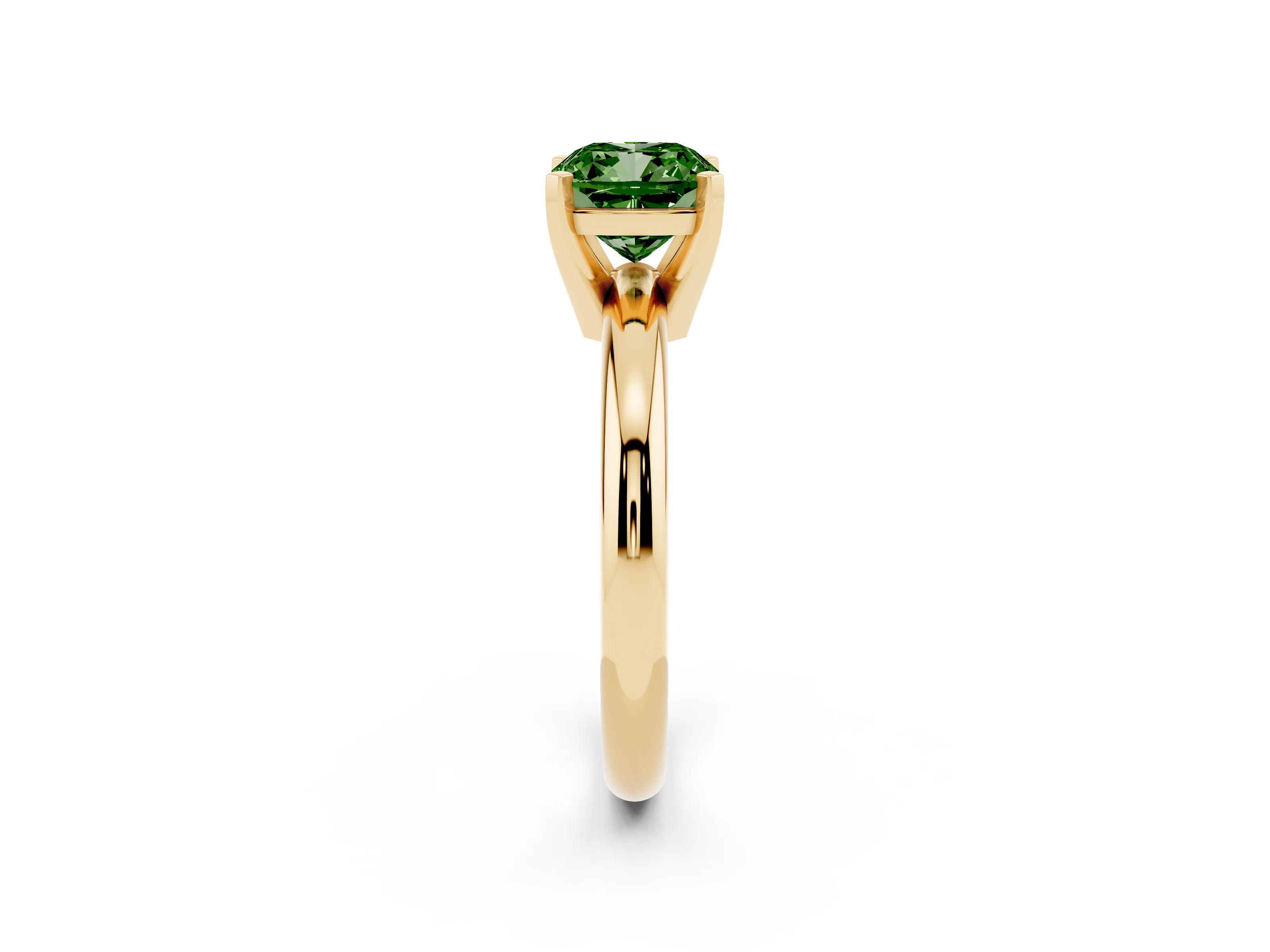 Fancy Green Cushion Cut Diamond Solitaire Engagement Ring Set in Yellow gold with Round Band and Prong Setting