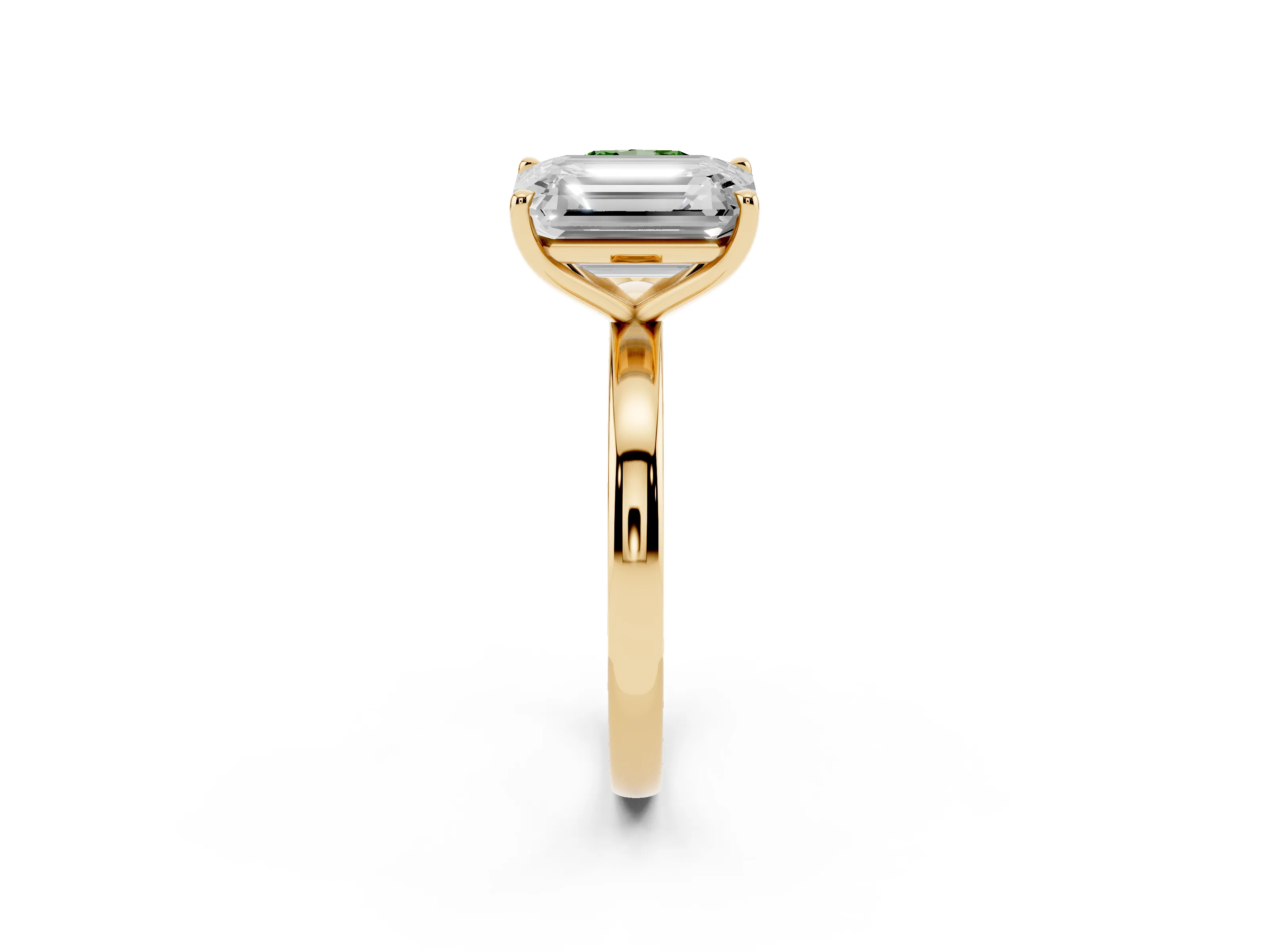 Fancy Green Cushion Cut and Emerald Cut Toi Moi Ring Set in Yellow gold with Prong Setting