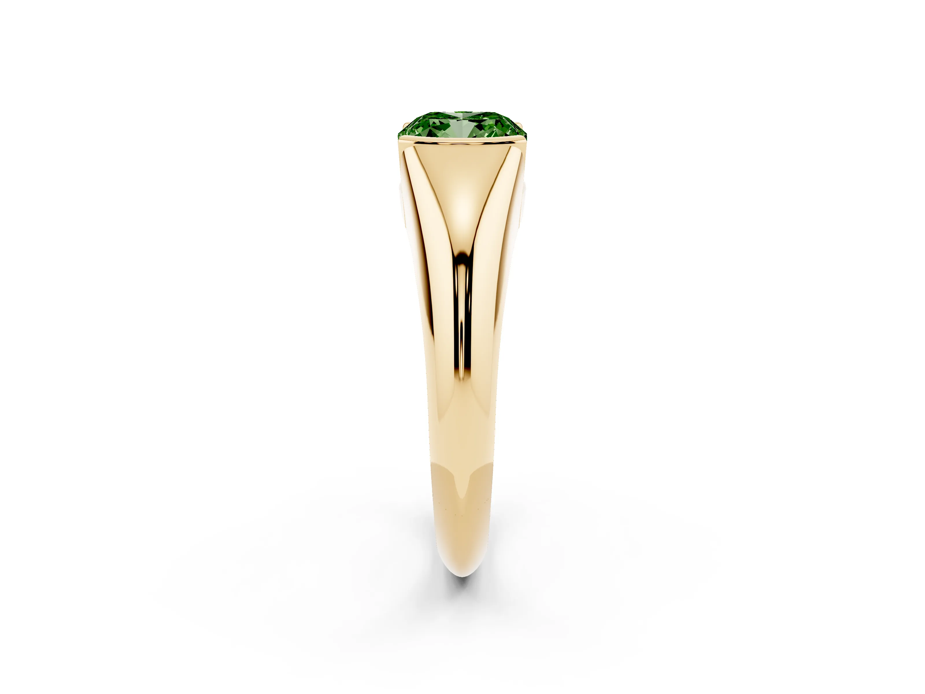 Fancy Green Cushion Cut Diamond Solitaire Tension Set Ring Set in Yellow gold