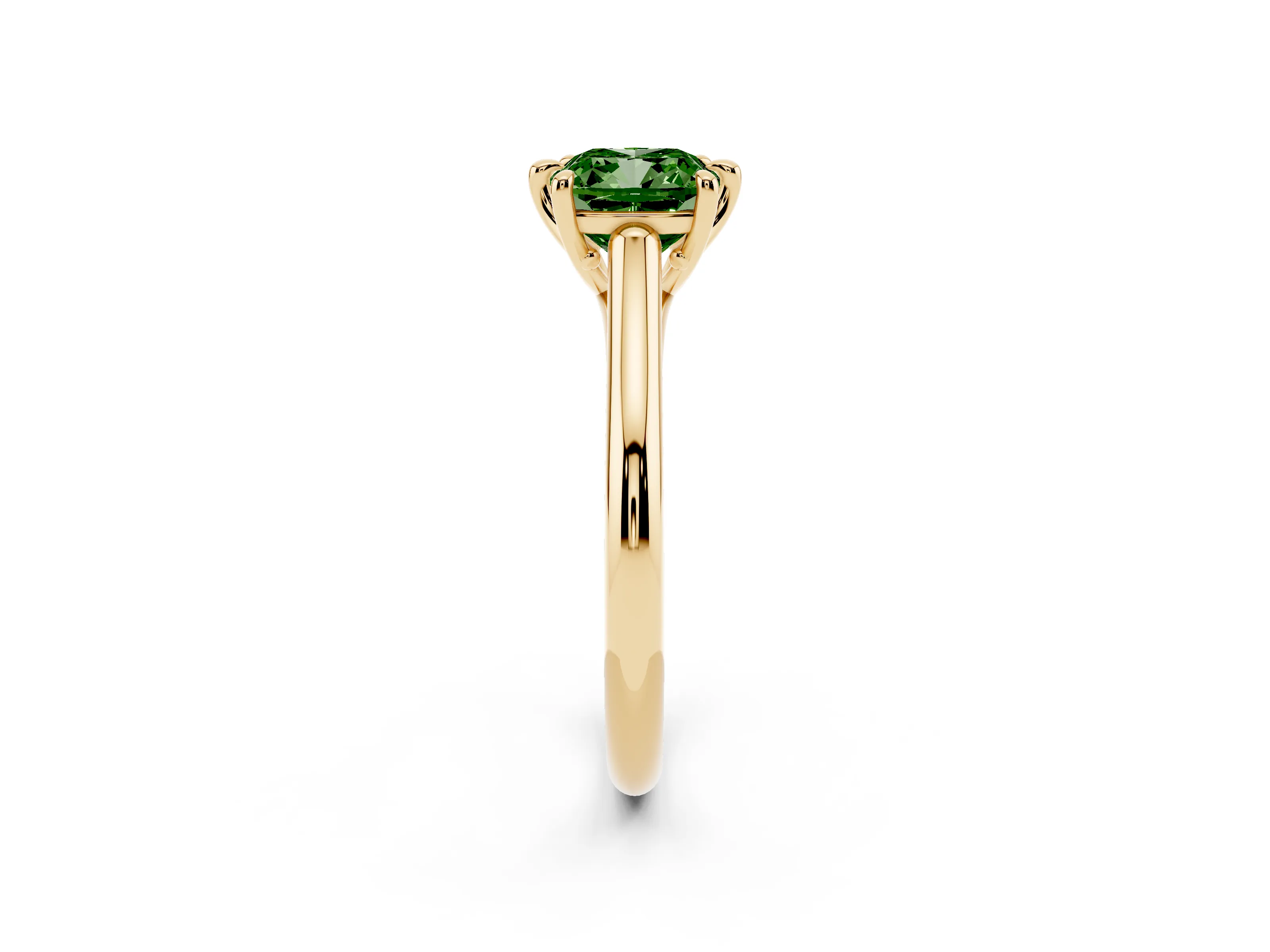 Fancy Green Cushion Cut Diamond Solitaire Engagement Ring Set in Yellow gold with Prong Setting and Plain Classic Band