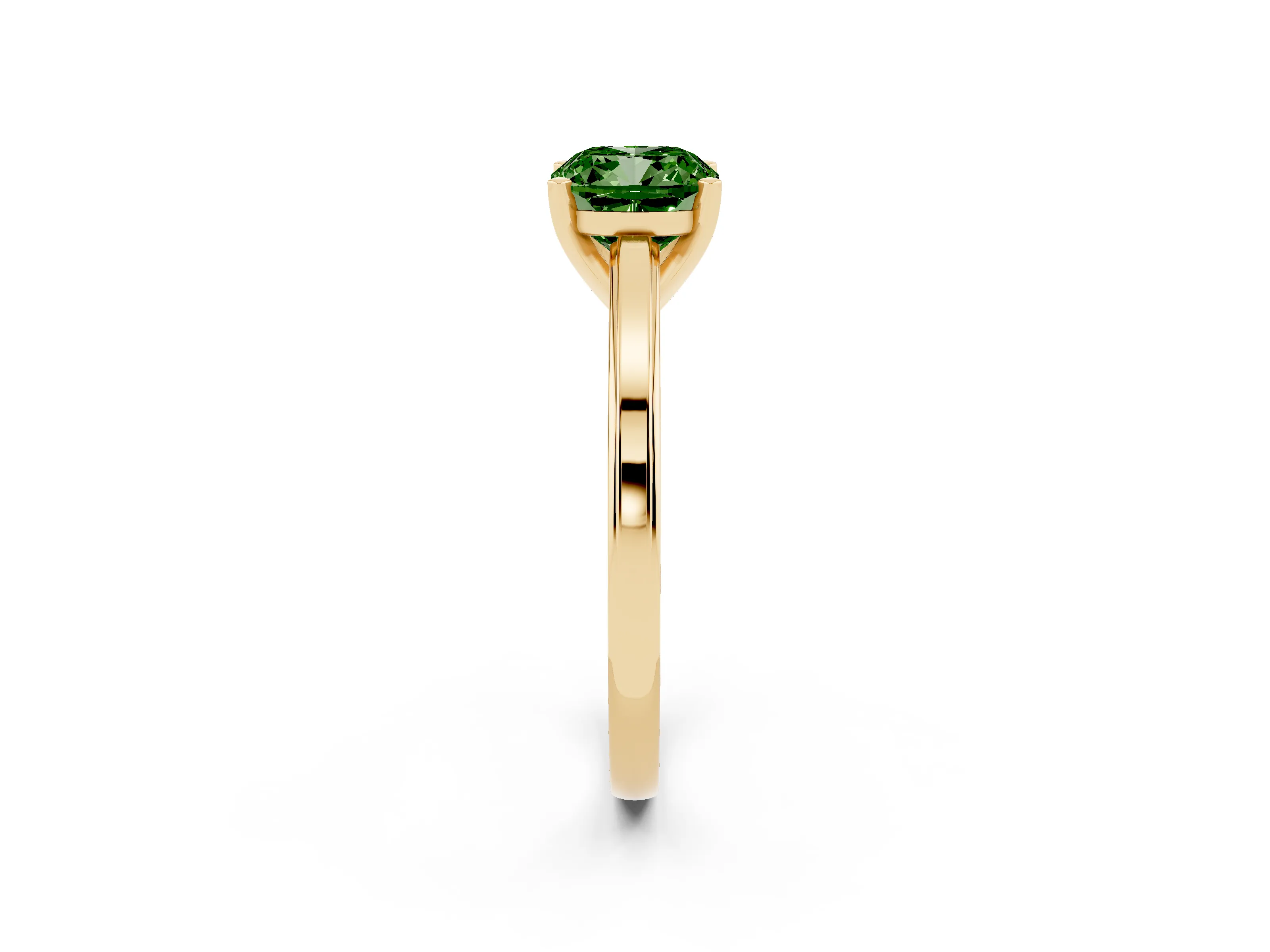 Fancy Green Cushion Cut Diamond Solitaire Ring Set in Yellow gold with Prong Setting and Classic Band