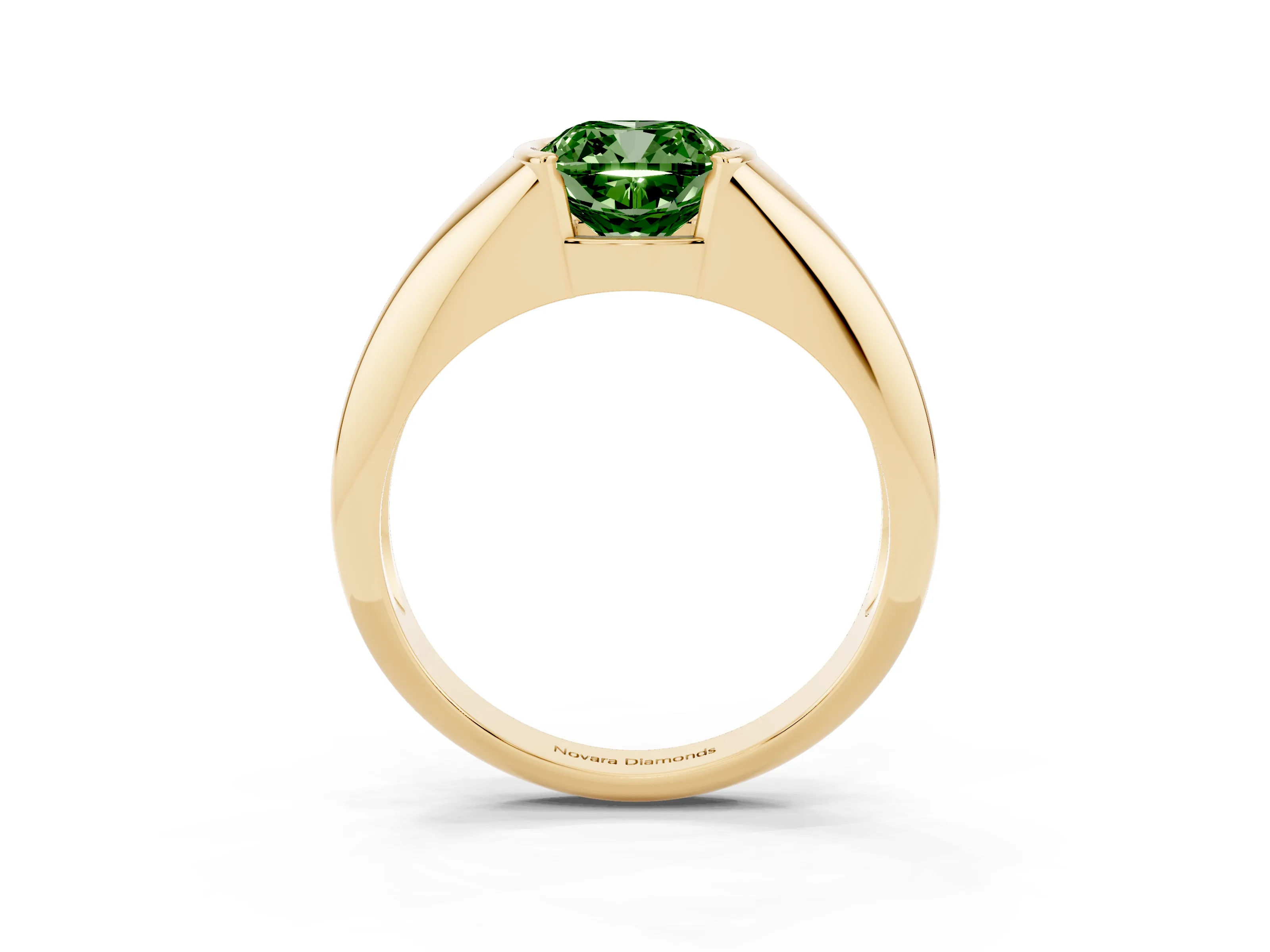 Fancy Green Cushion Cut Diamond Solitaire Tension Set Ring Set in Yellow gold