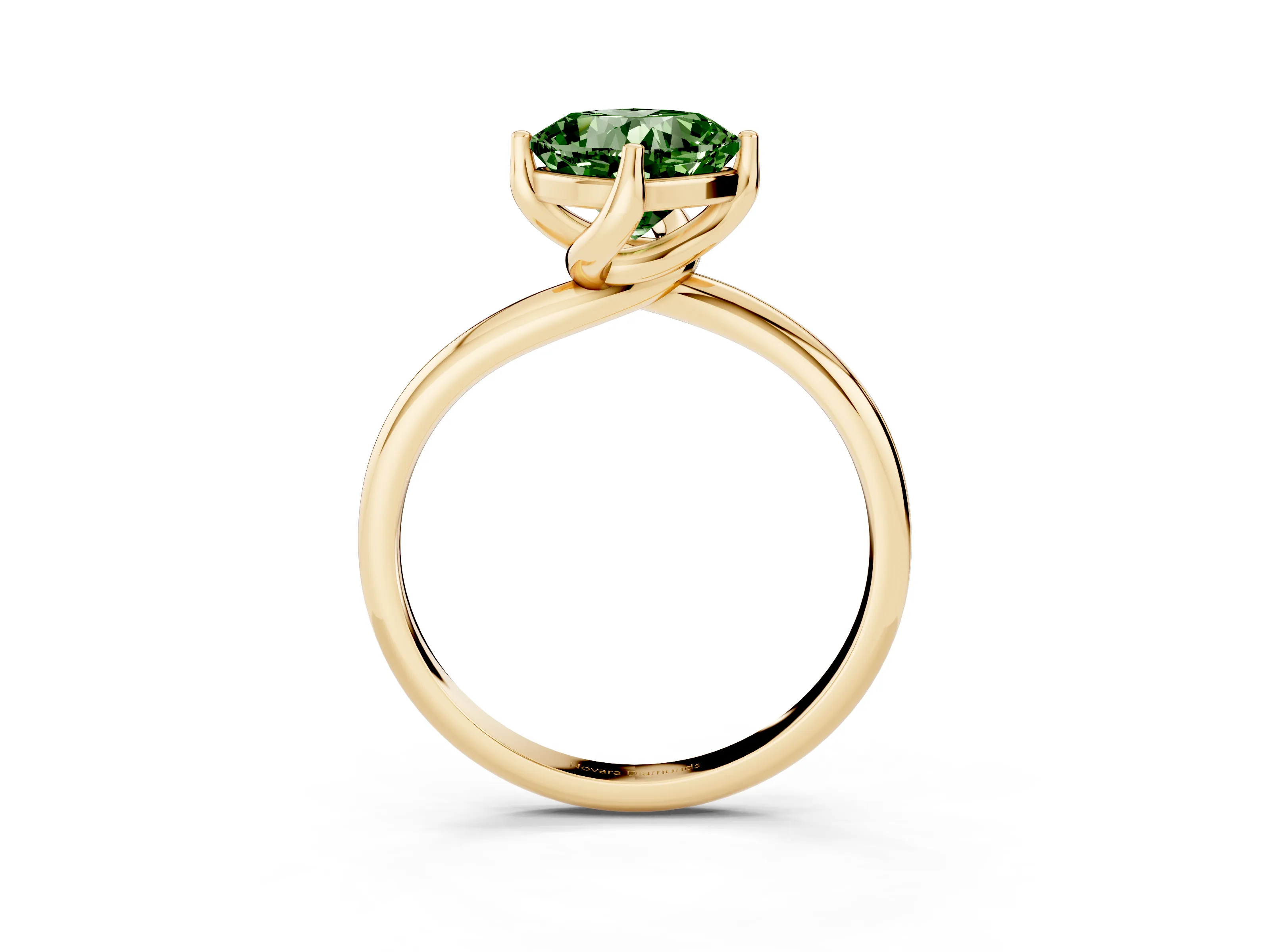 Fancy Green Cushion Cut Diamond Solitaire Engagement Ring Set in Yellow gold with Classic Plain Band