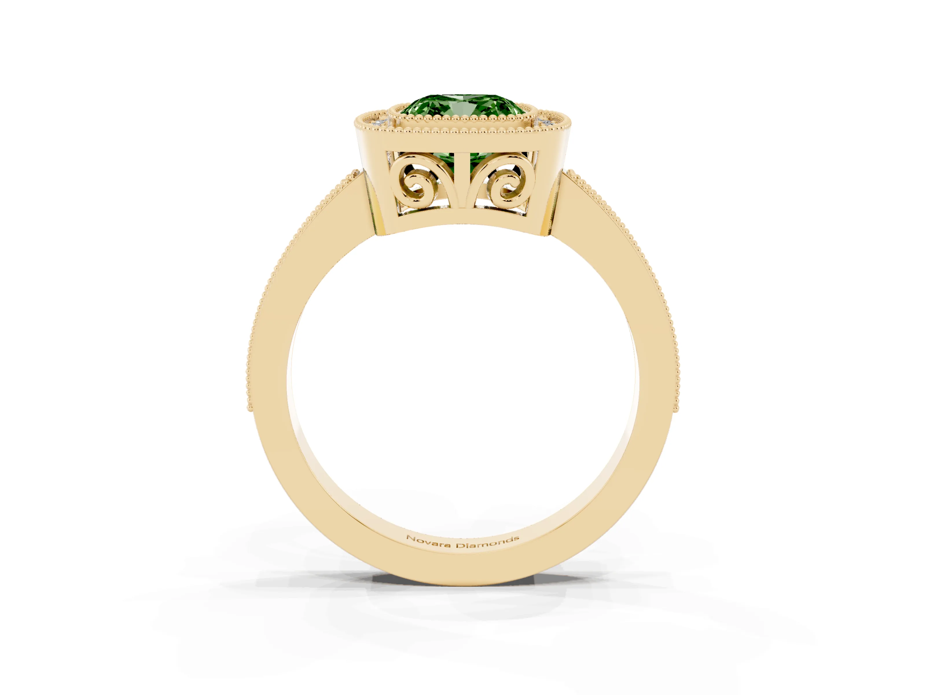 Fancy Green Cushion Cut Diamond Round Halo Ring Set in Yellow gold with Pavé Band
