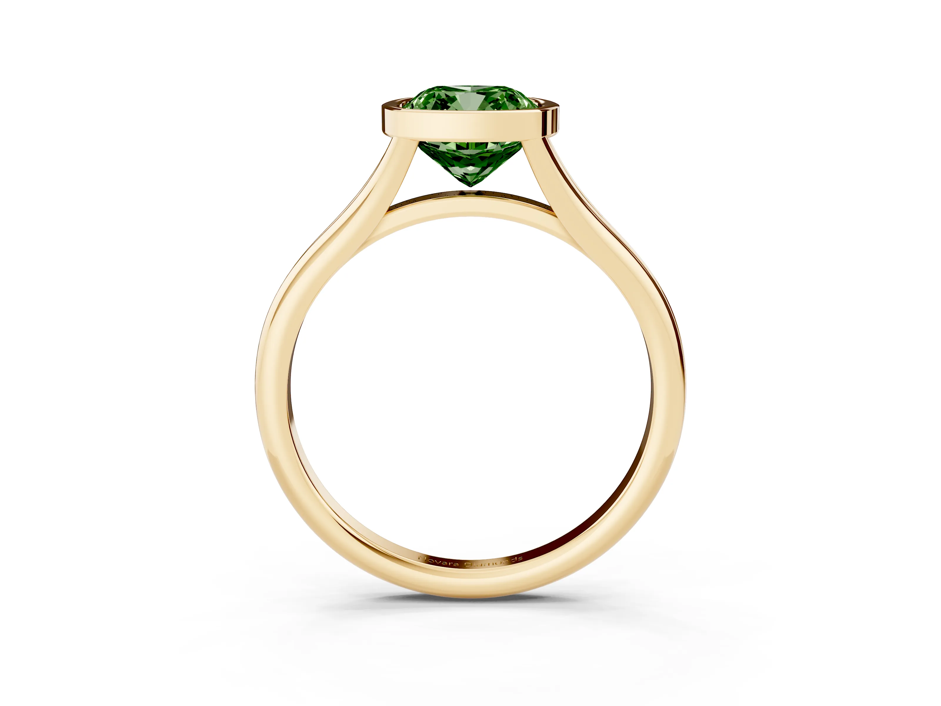 Fancy Green Bezel Set Cushion Cut Diamond Solitaire Ring Set in Yellow gold with Tapered Band