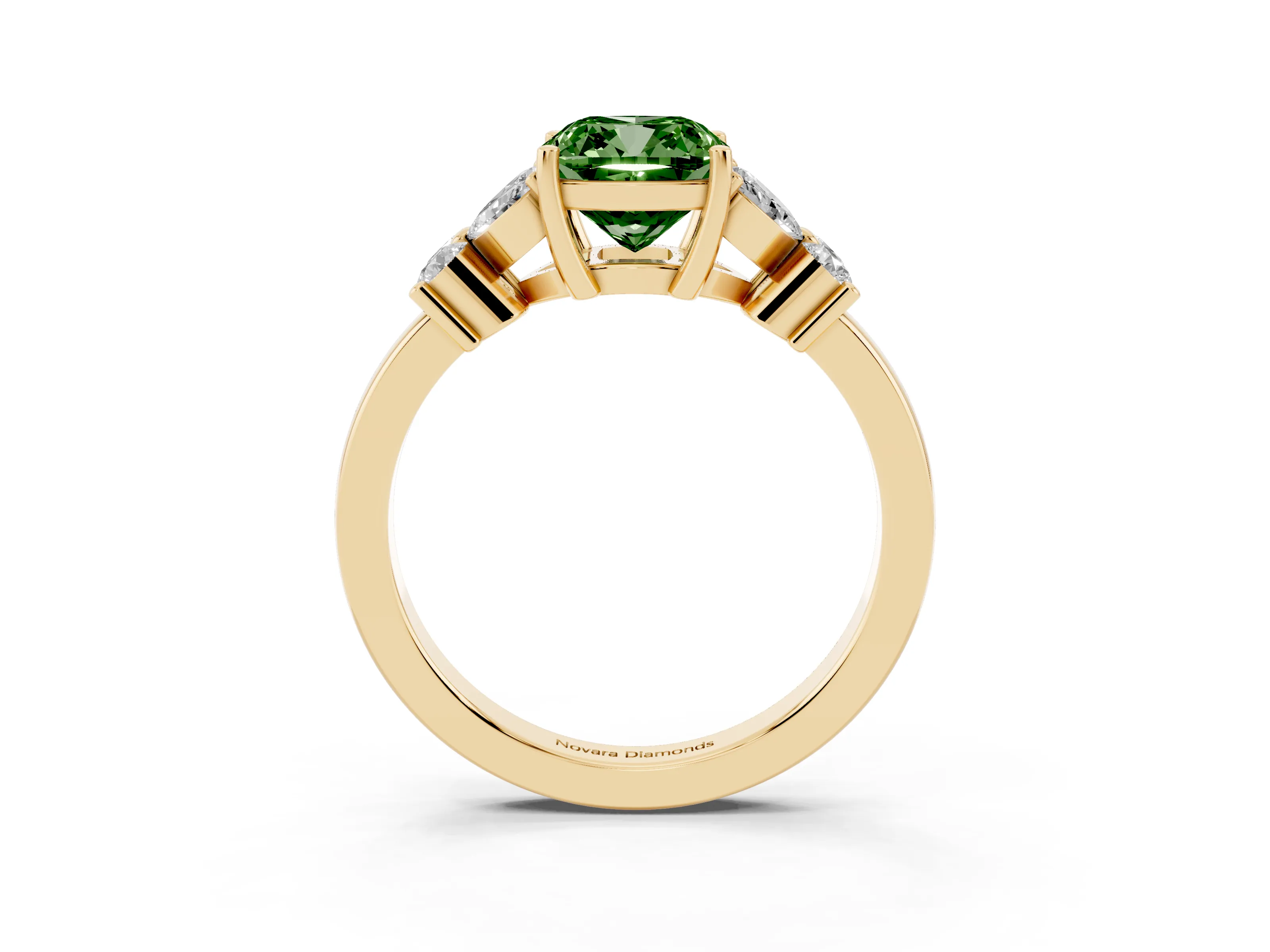 Fancy Green Cushion Cut Diamond Floral Cluster Ring Set in Yellow gold with Marquise Petals and Prong Setting