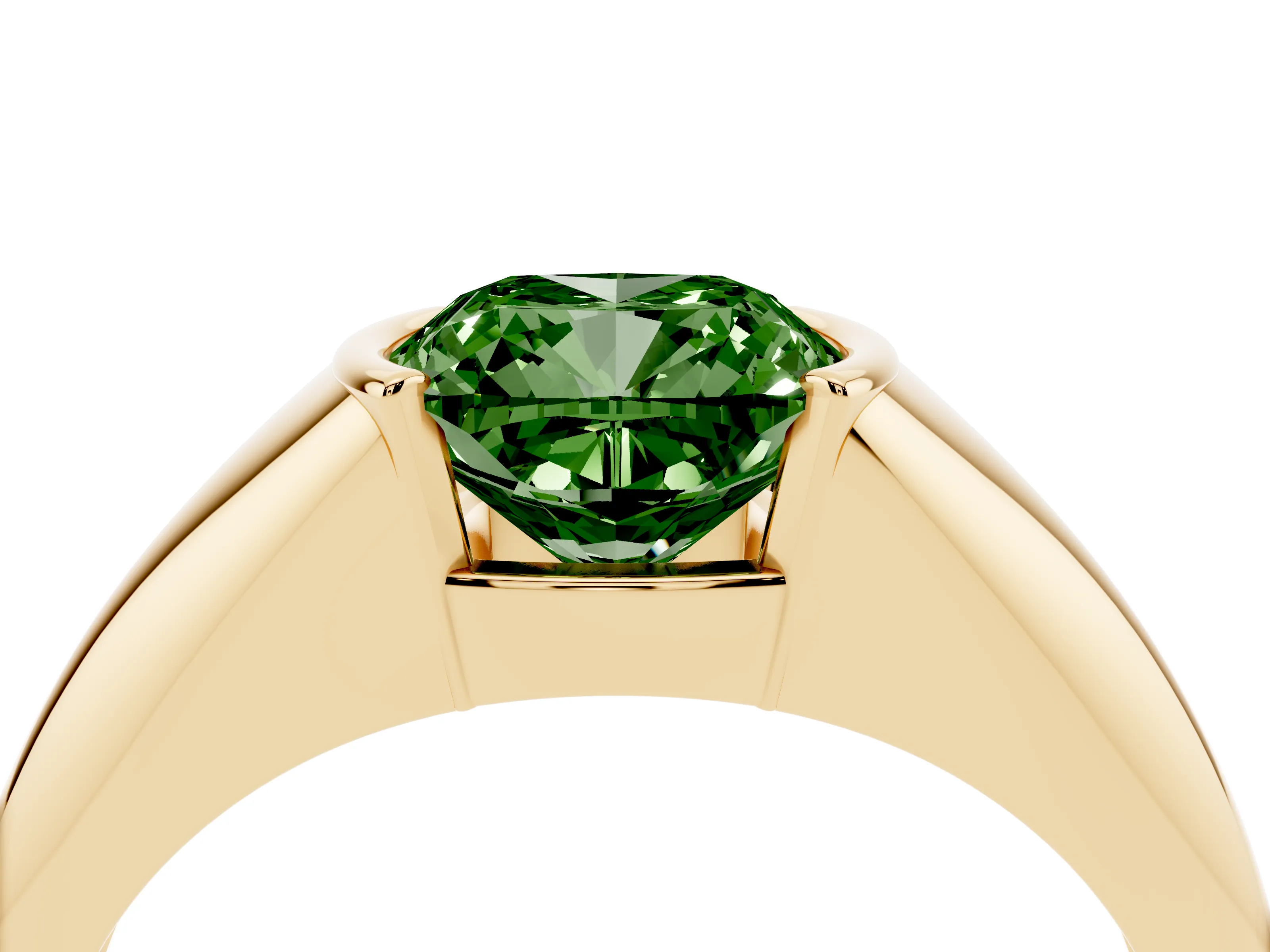 Fancy Green Cushion Cut Diamond Solitaire Tension Set Ring Set in Yellow gold