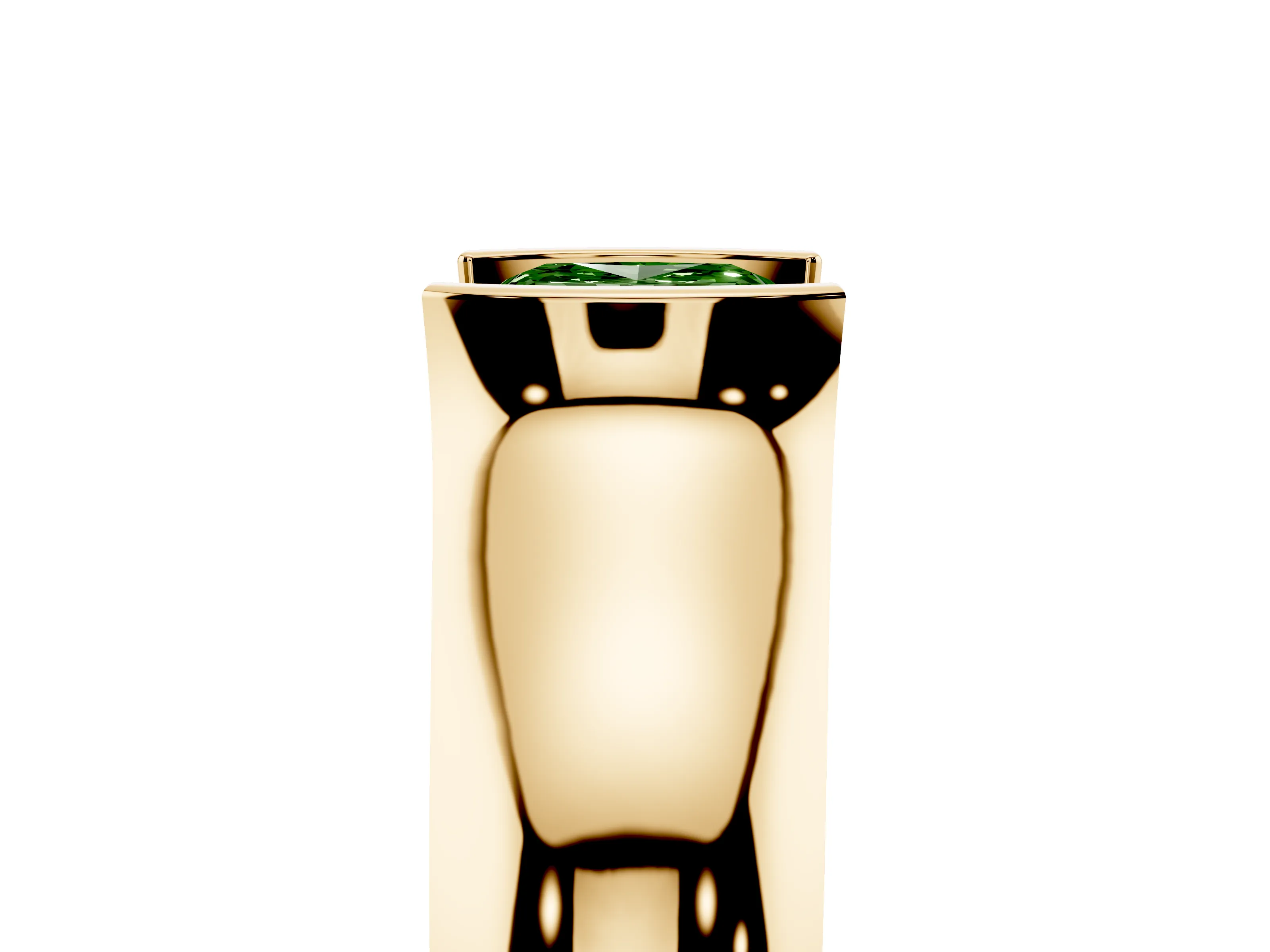 Fancy Green Cushion Cut Diamond Bezel Solitaire Ring Set in Yellow gold with Wide Band