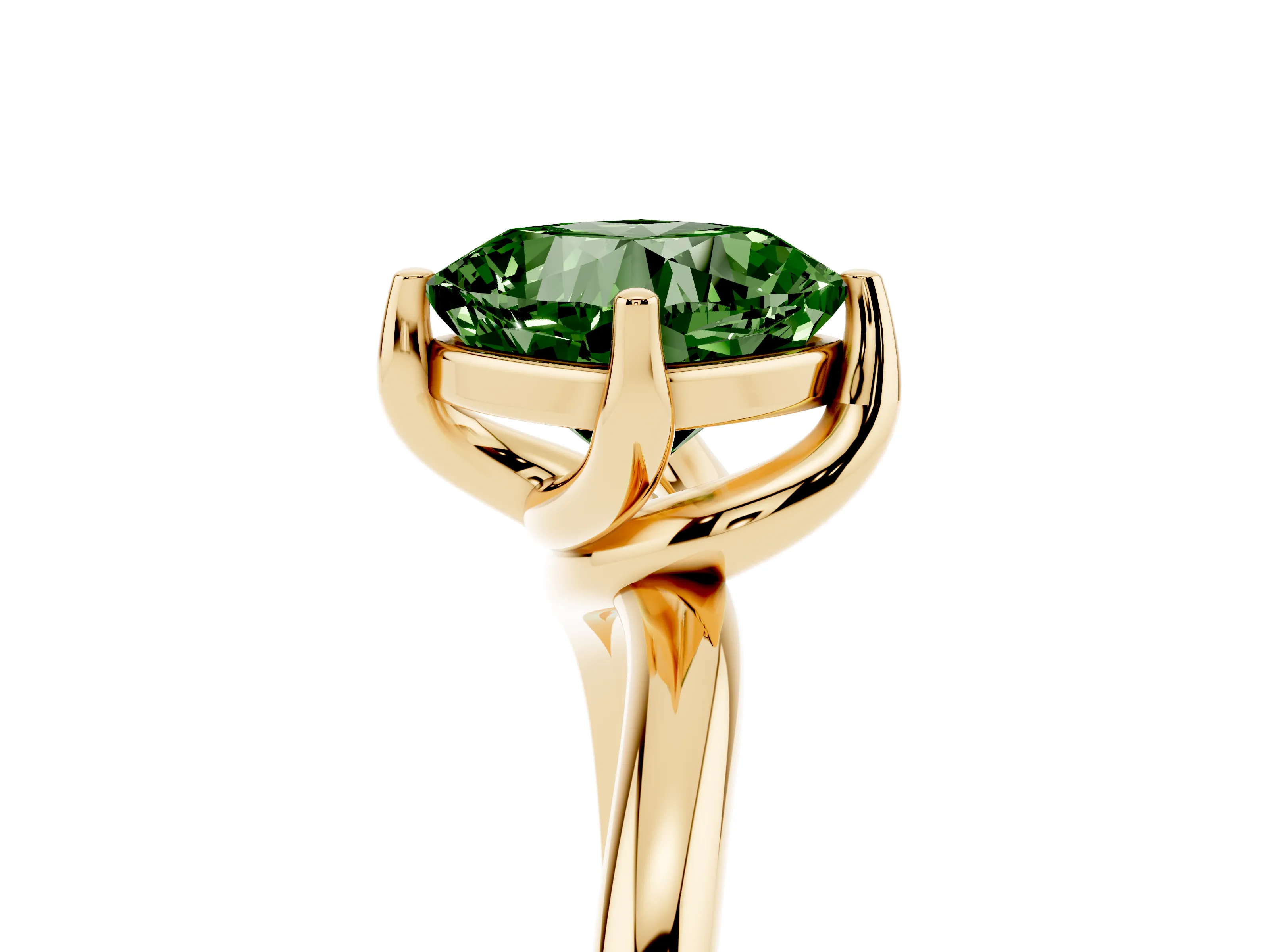 Fancy Green Cushion Cut Diamond Solitaire Engagement Ring Set in Yellow gold with Classic Plain Band