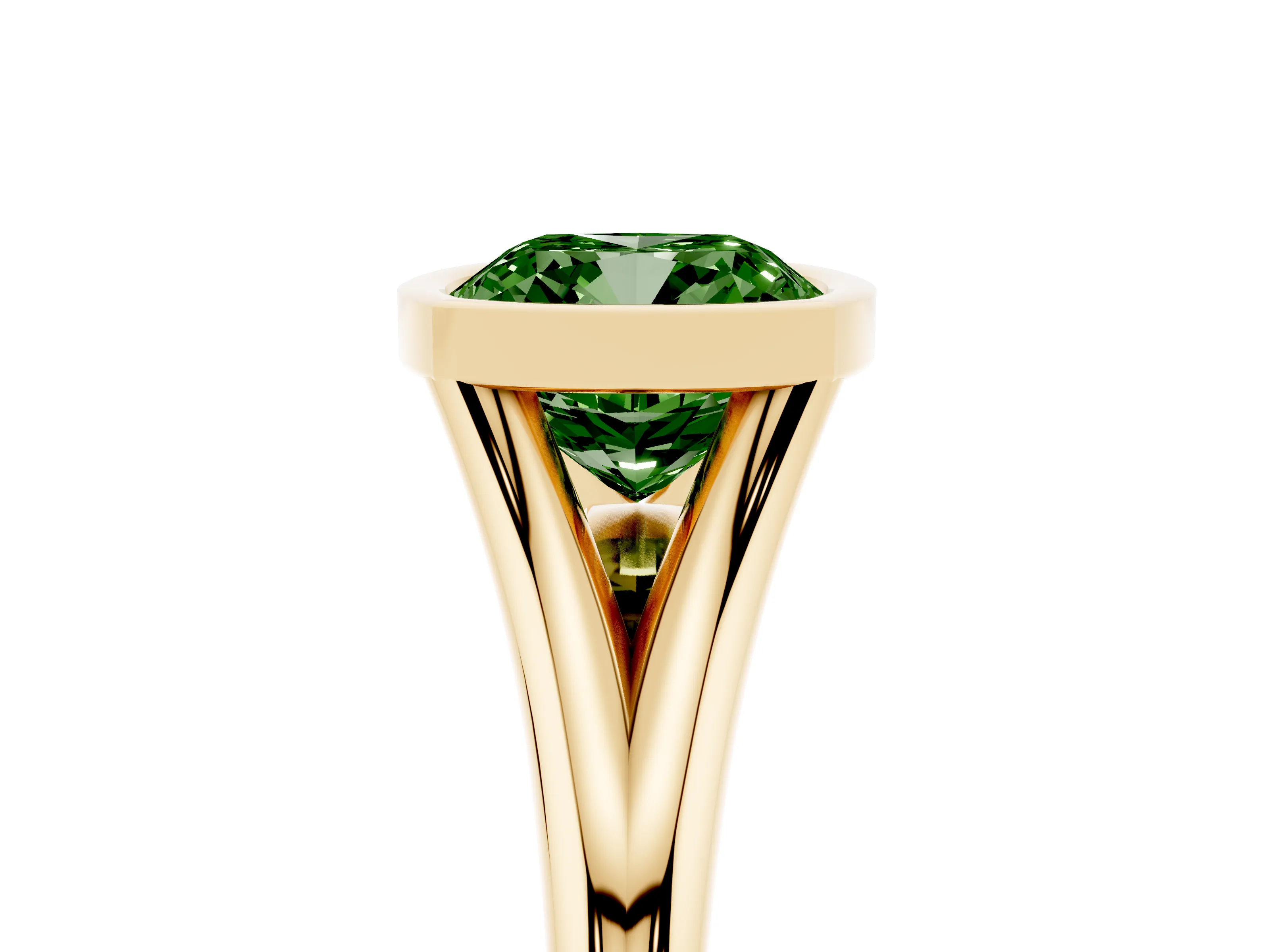 Fancy Green Bezel Set Cushion Cut Diamond Solitaire Ring Set in Yellow gold with Tapered Band
