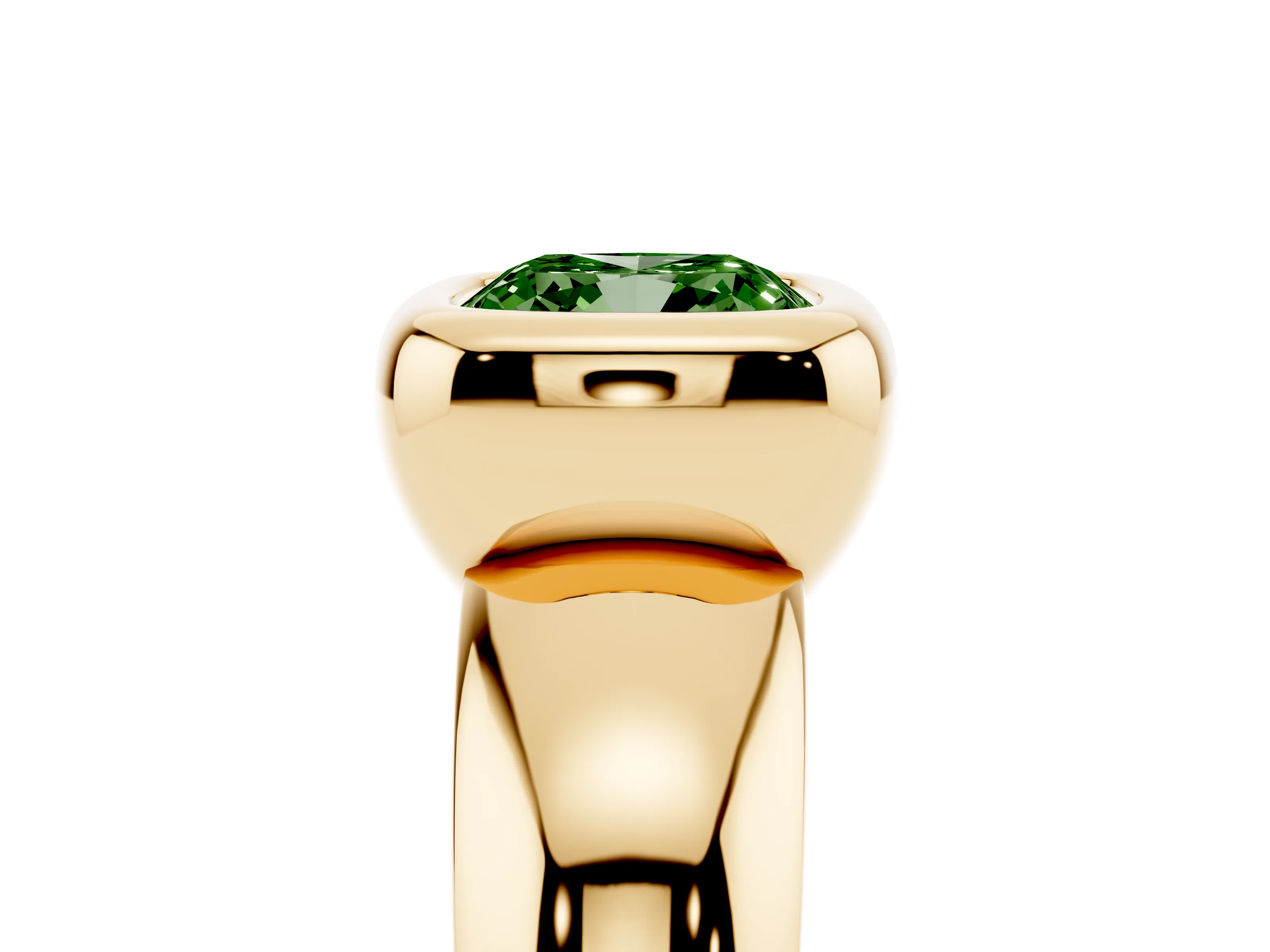 Fancy Green Bezel Set Cushion Cut Diamond Solitaire Ring Set in Yellow gold with Wide Band