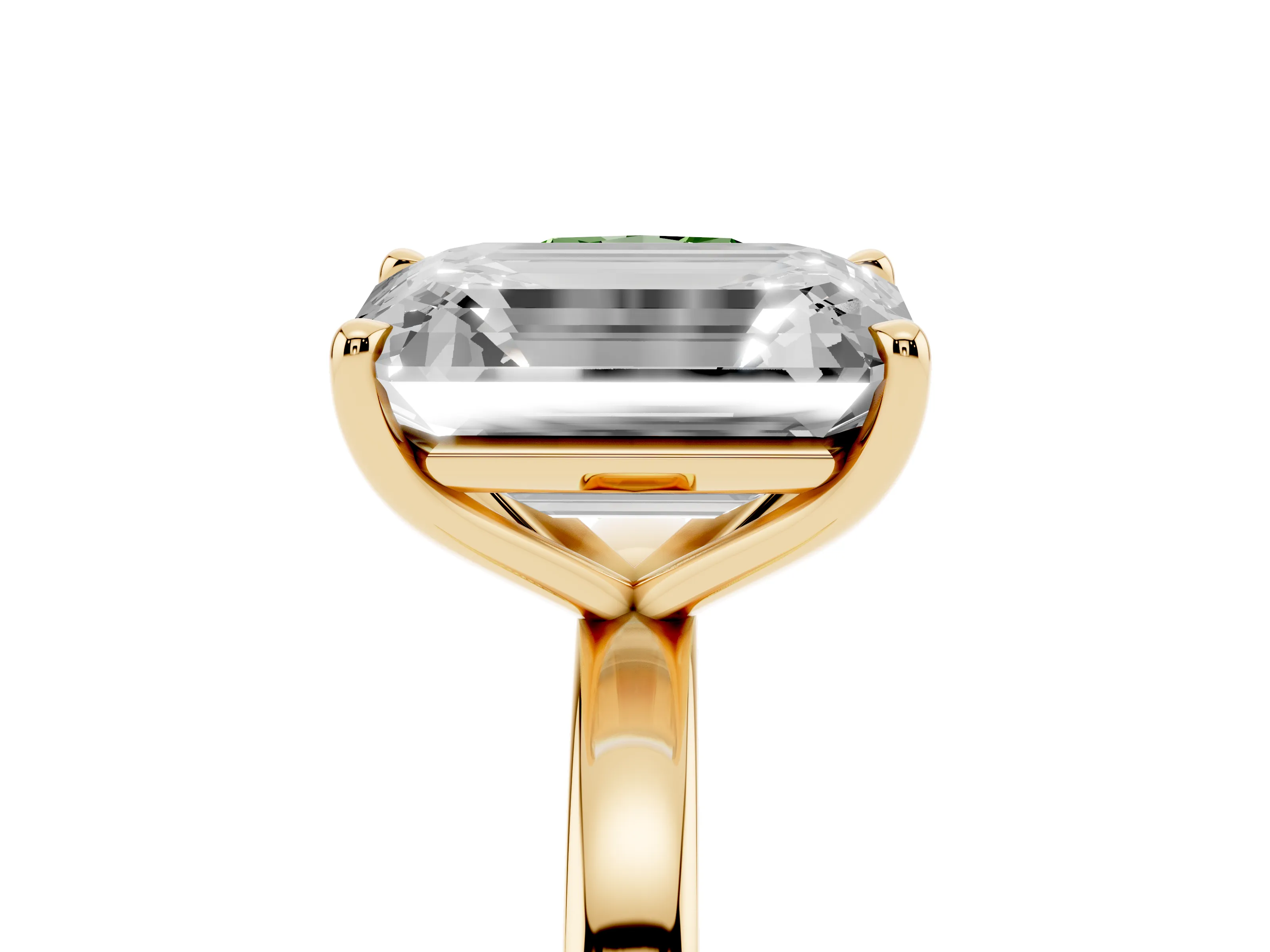 Fancy Green Cushion Cut and Emerald Cut Toi Moi Ring Set in Yellow gold with Prong Setting