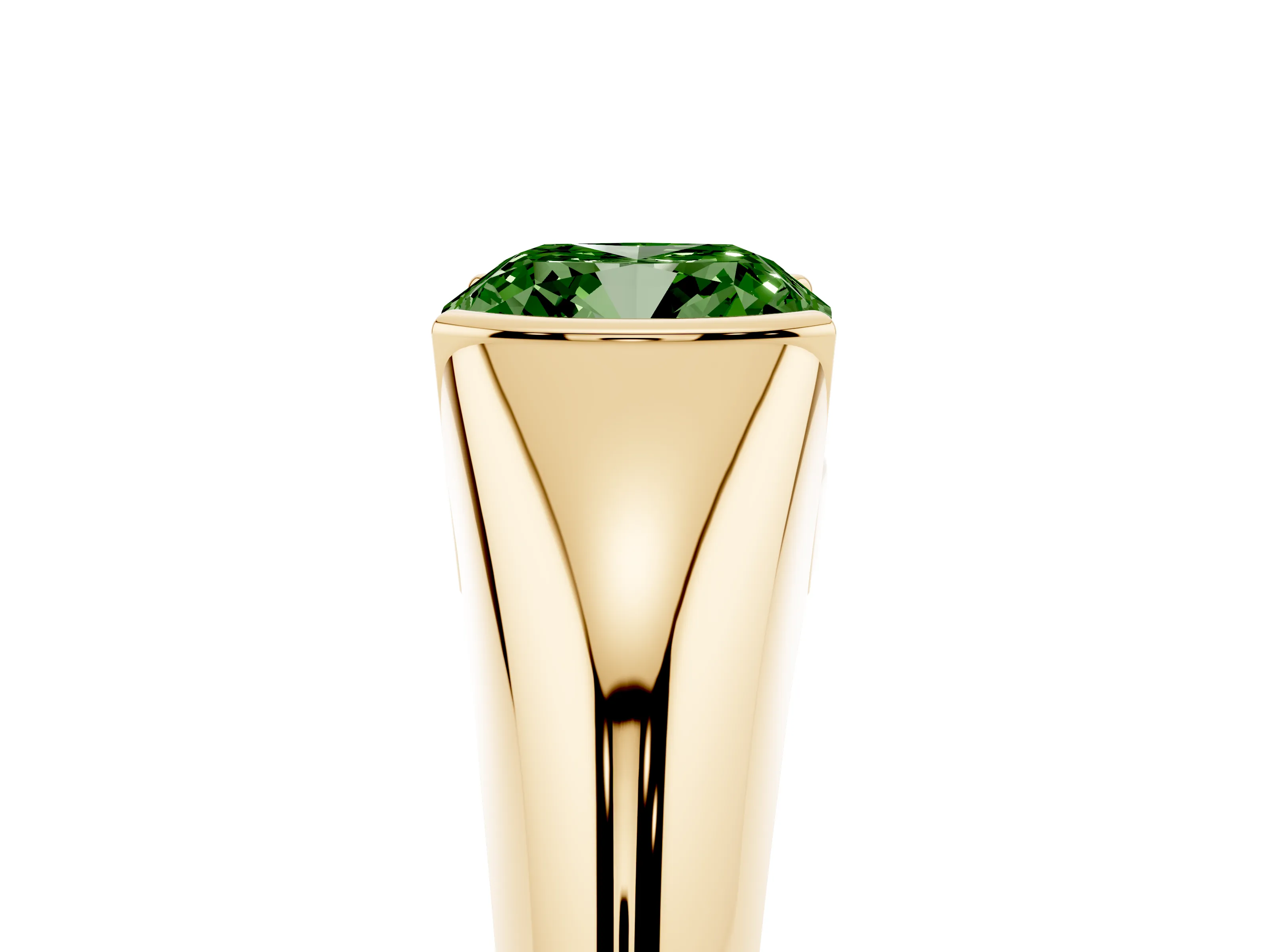 Fancy Green Cushion Cut Diamond Solitaire Tension Set Ring Set in Yellow gold