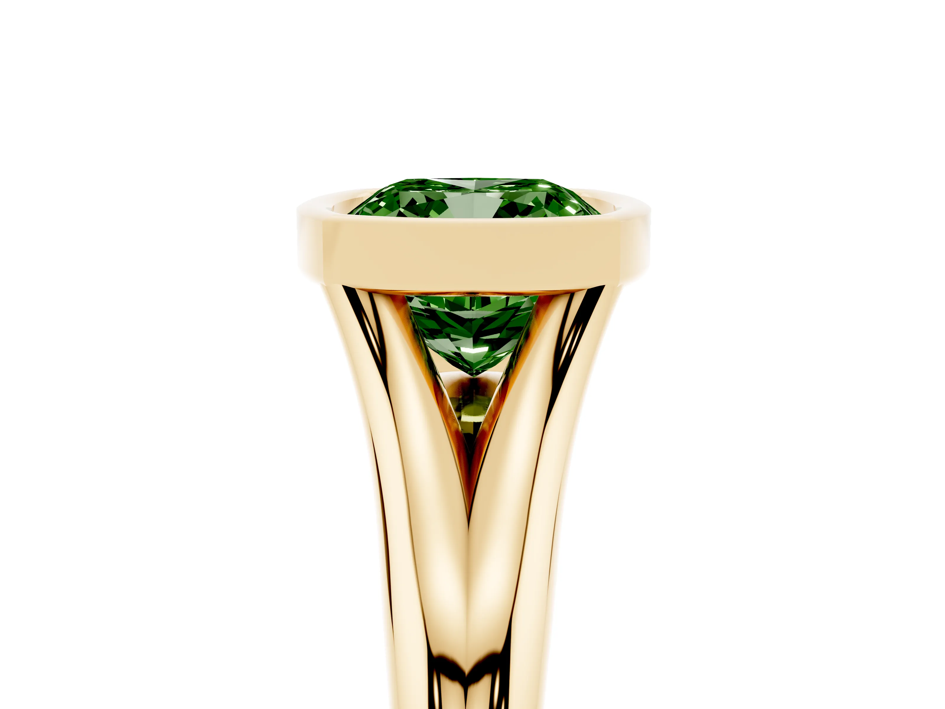 Fancy Green Bezel Set Cushion Cut Diamond Solitaire Ring Set in Yellow gold with Smooth Band