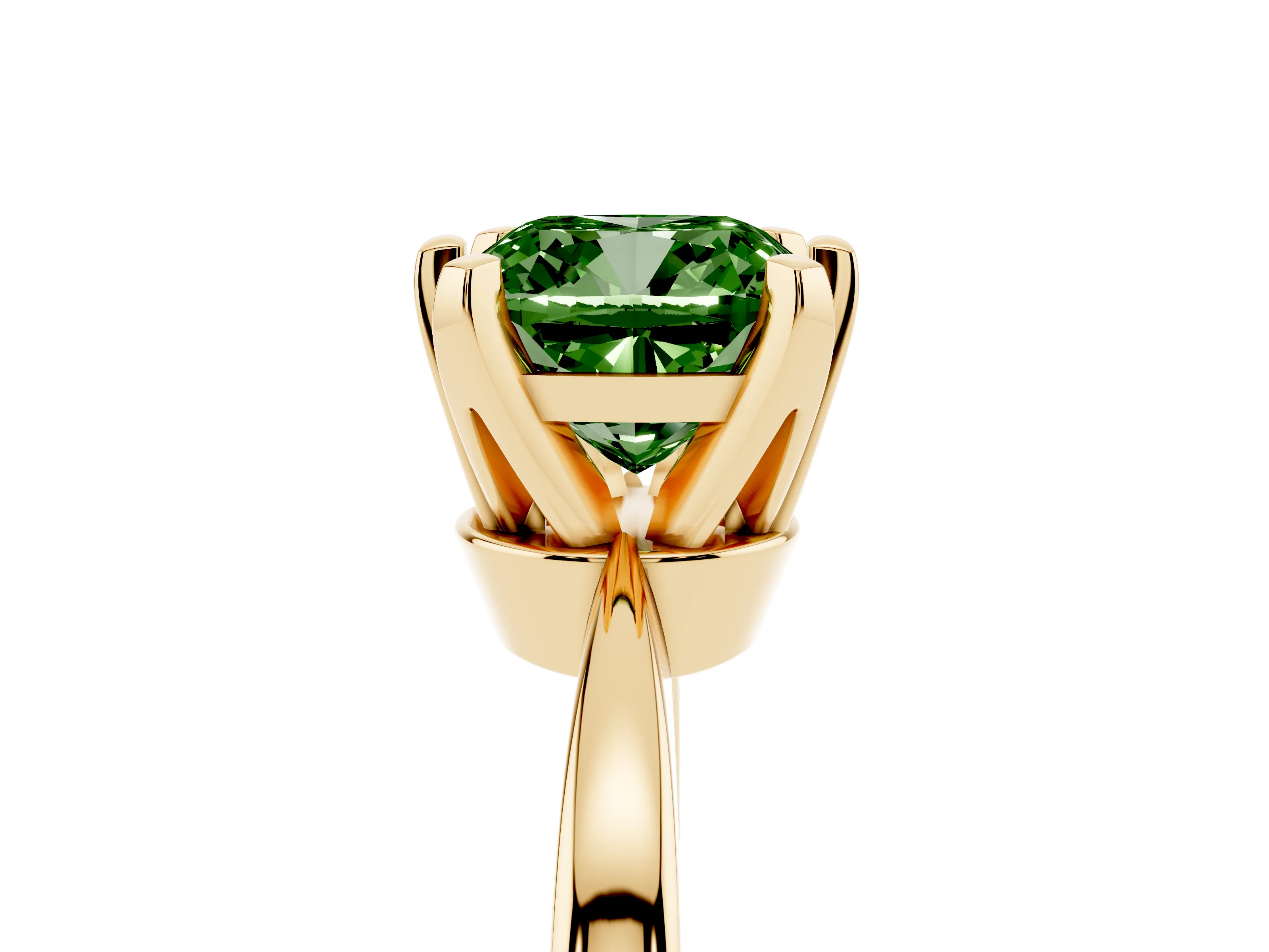 Fancy Green Cushion Cut Diamond Solitaire Engagement Ring Set in Yellow gold with Slim Tapered Solitaire Band