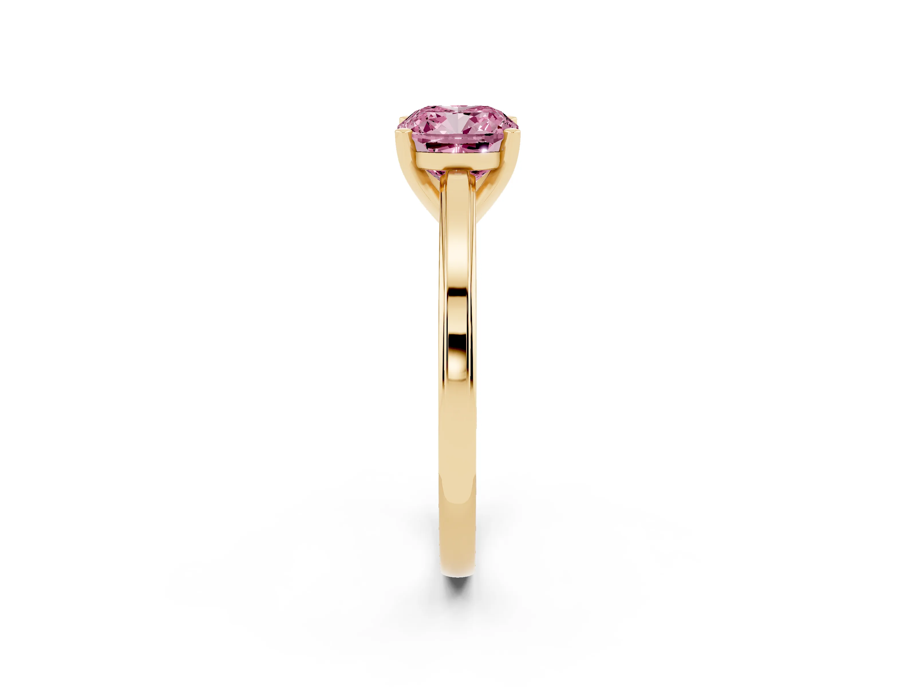 Fancy Pink Cushion Cut Diamond Solitaire Ring Set in Yellow gold with Prong Setting and Classic Band