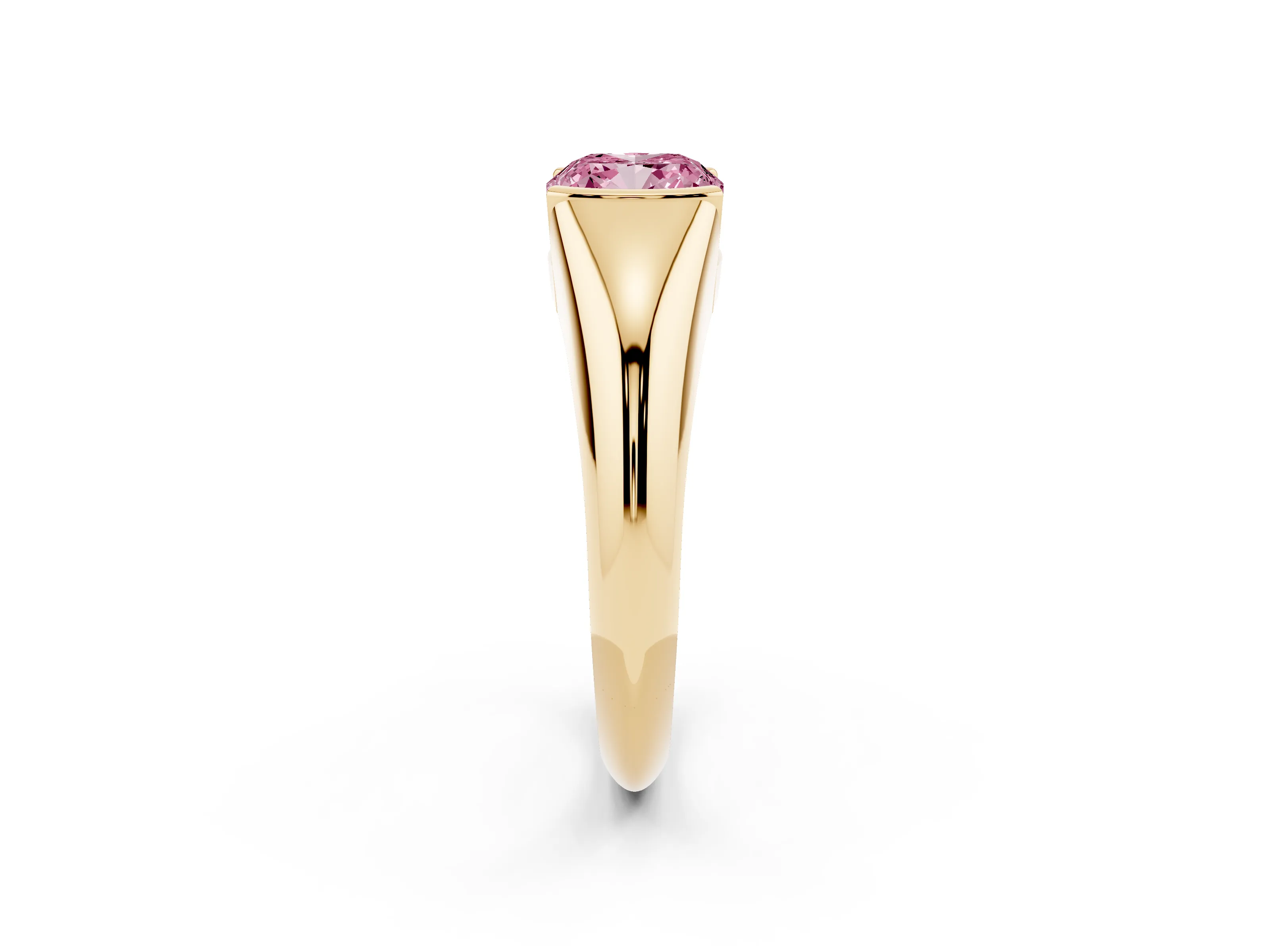 Fancy Pink Cushion Cut Diamond Solitaire Tension Set Ring Set in Yellow gold