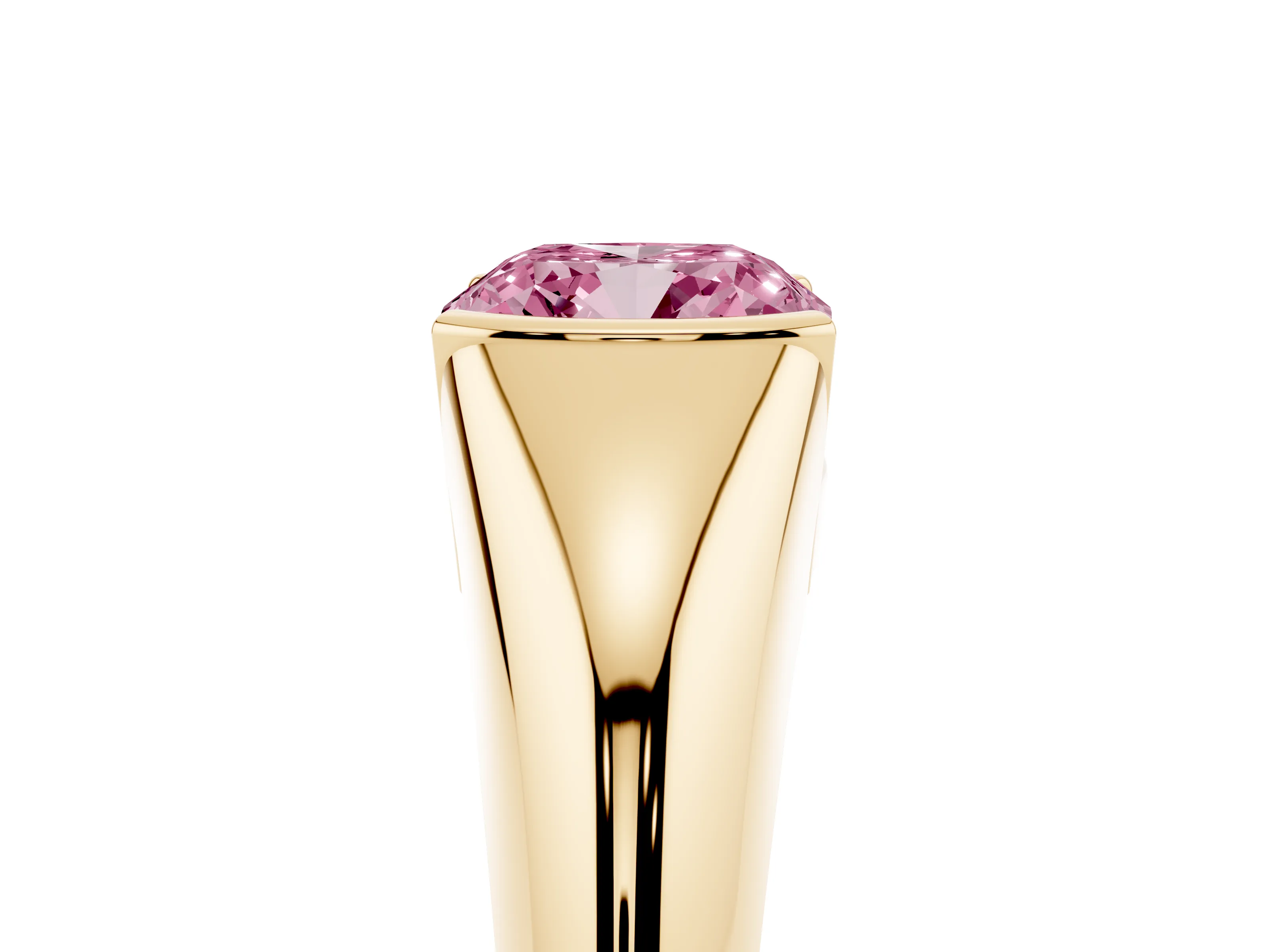Fancy Pink Cushion Cut Diamond Solitaire Tension Set Ring Set in Yellow gold