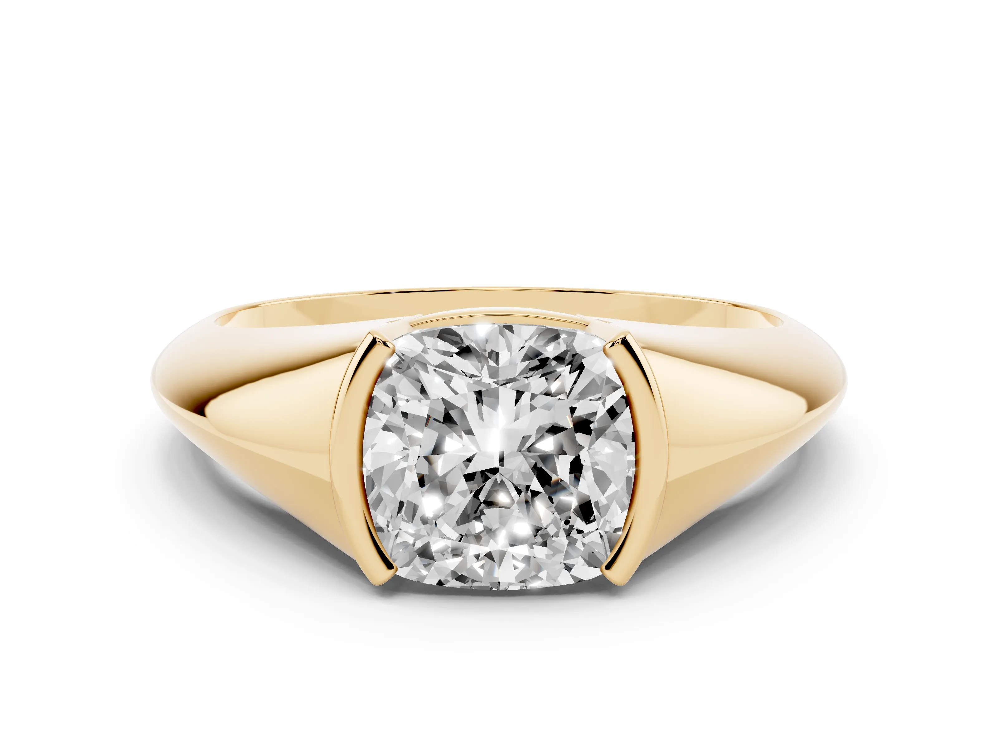 Cushion Cut Diamond Solitaire Tension Set Ring Set in Yellow gold