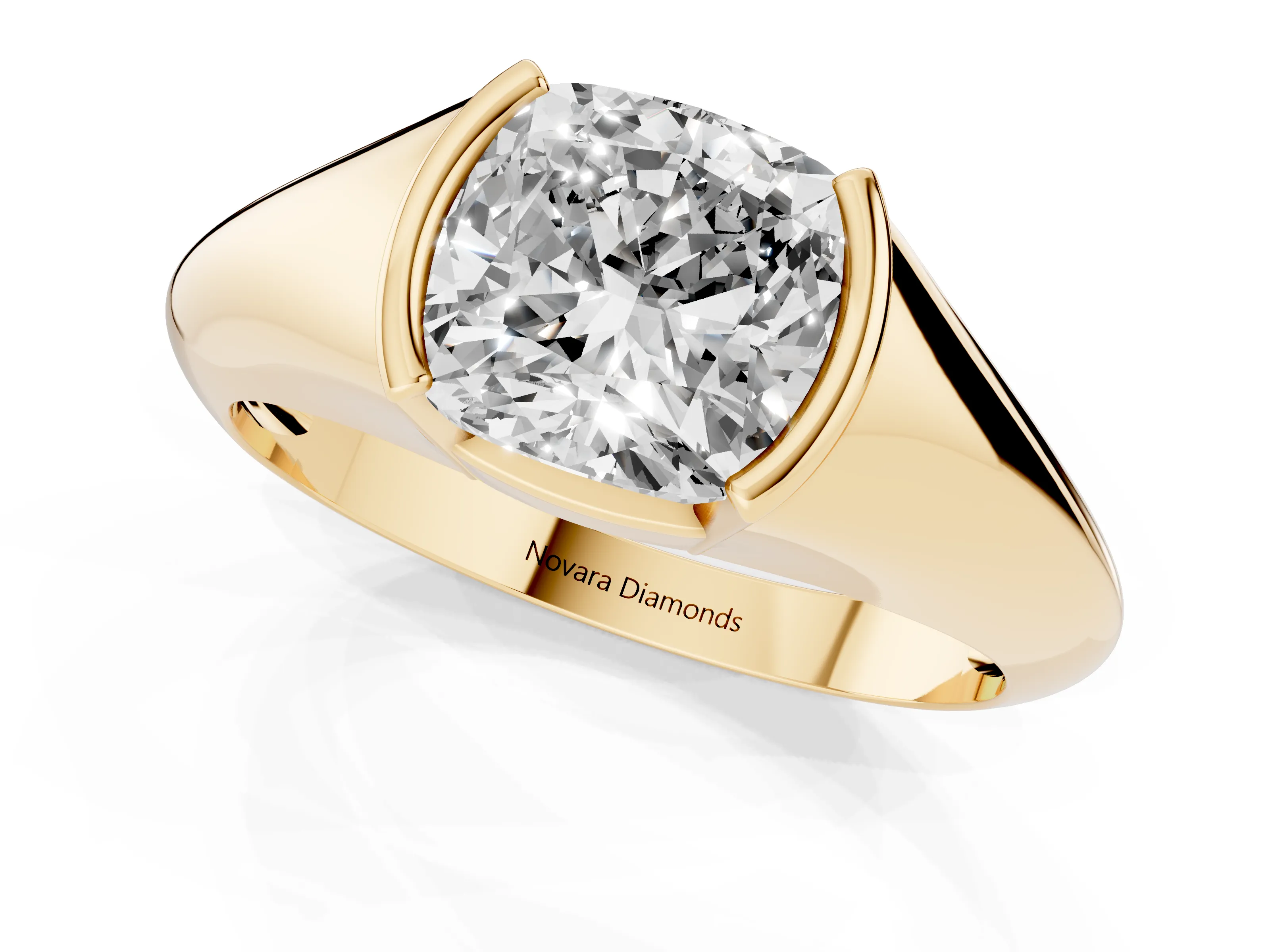 Cushion Cut Diamond Solitaire Tension Set Ring Set in Yellow gold