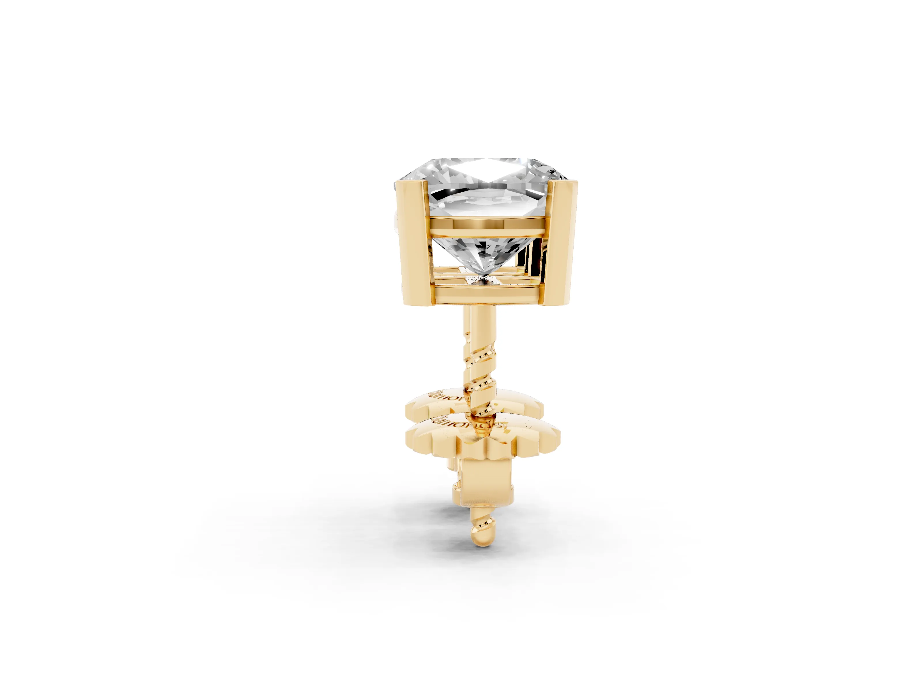 Cushion Cut Diamond Solitaire Stud Earrings Set in Yellow gold with Basket Setting