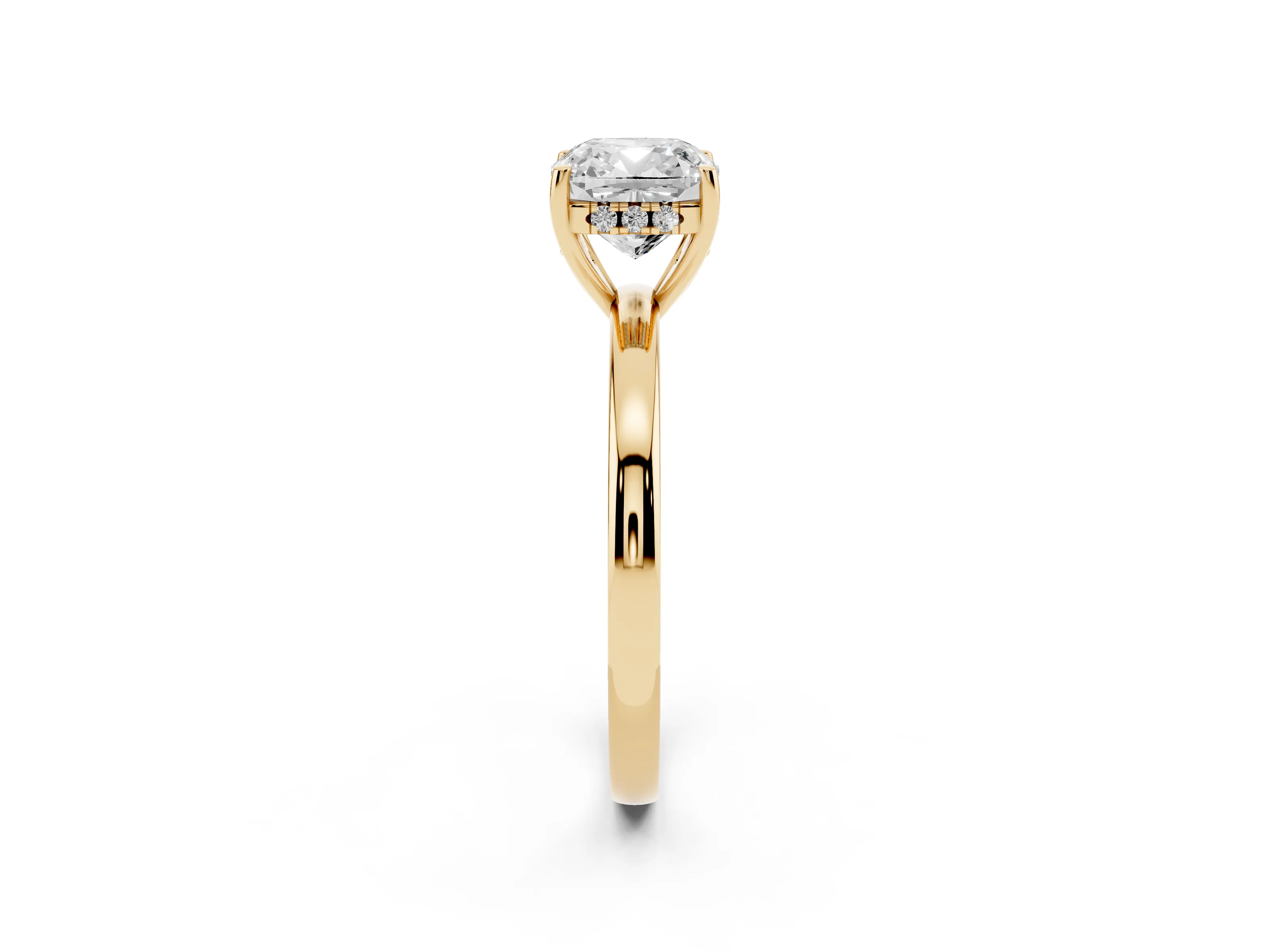Cushion Cut Diamond Solitaire Ring Set in Yellow gold with Plain Band and Prong Setting