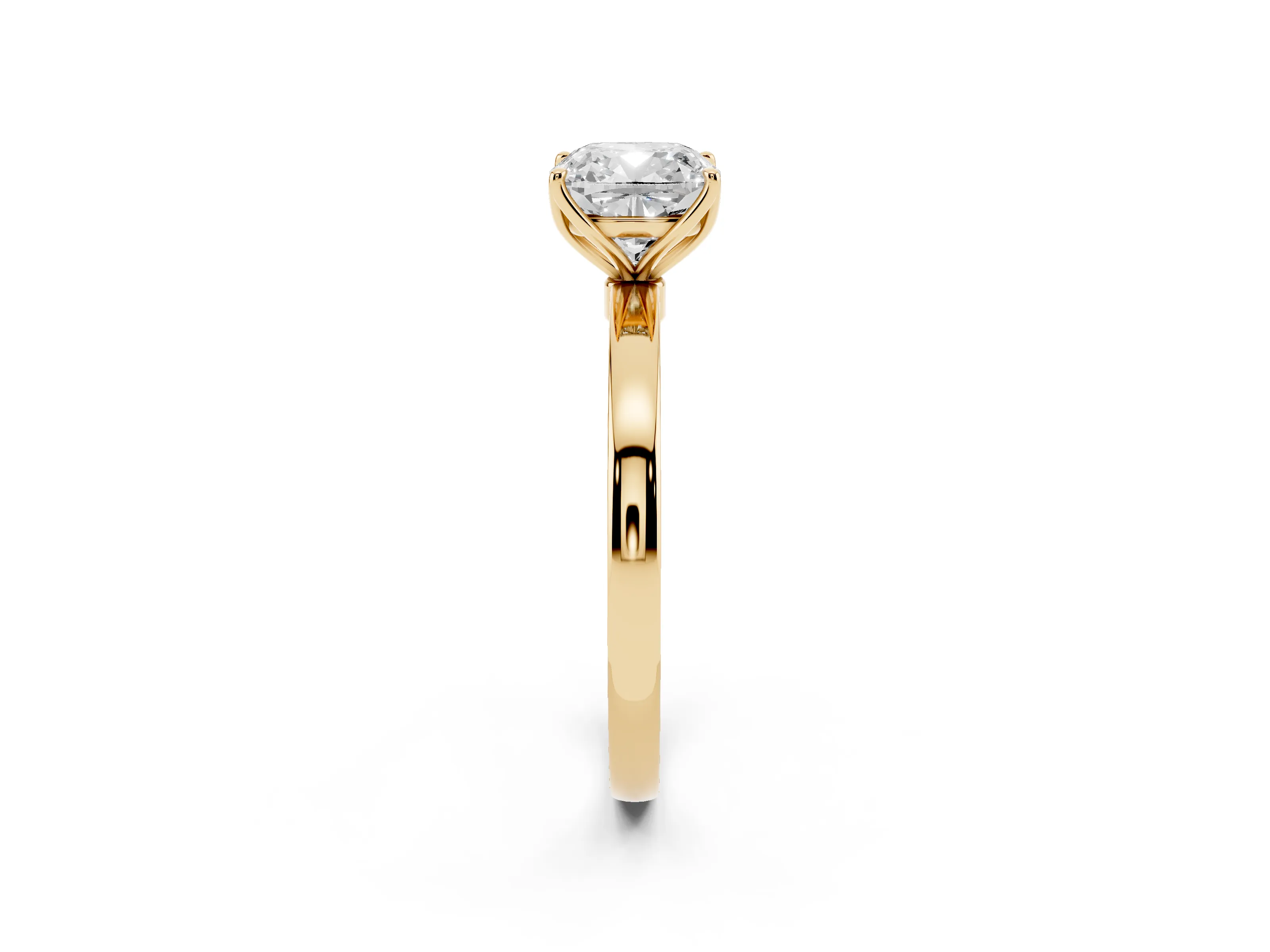 Cushion Cut Diamond Solitaire Ring Set in Yellow gold with Prong Setting and Thin Polished Band