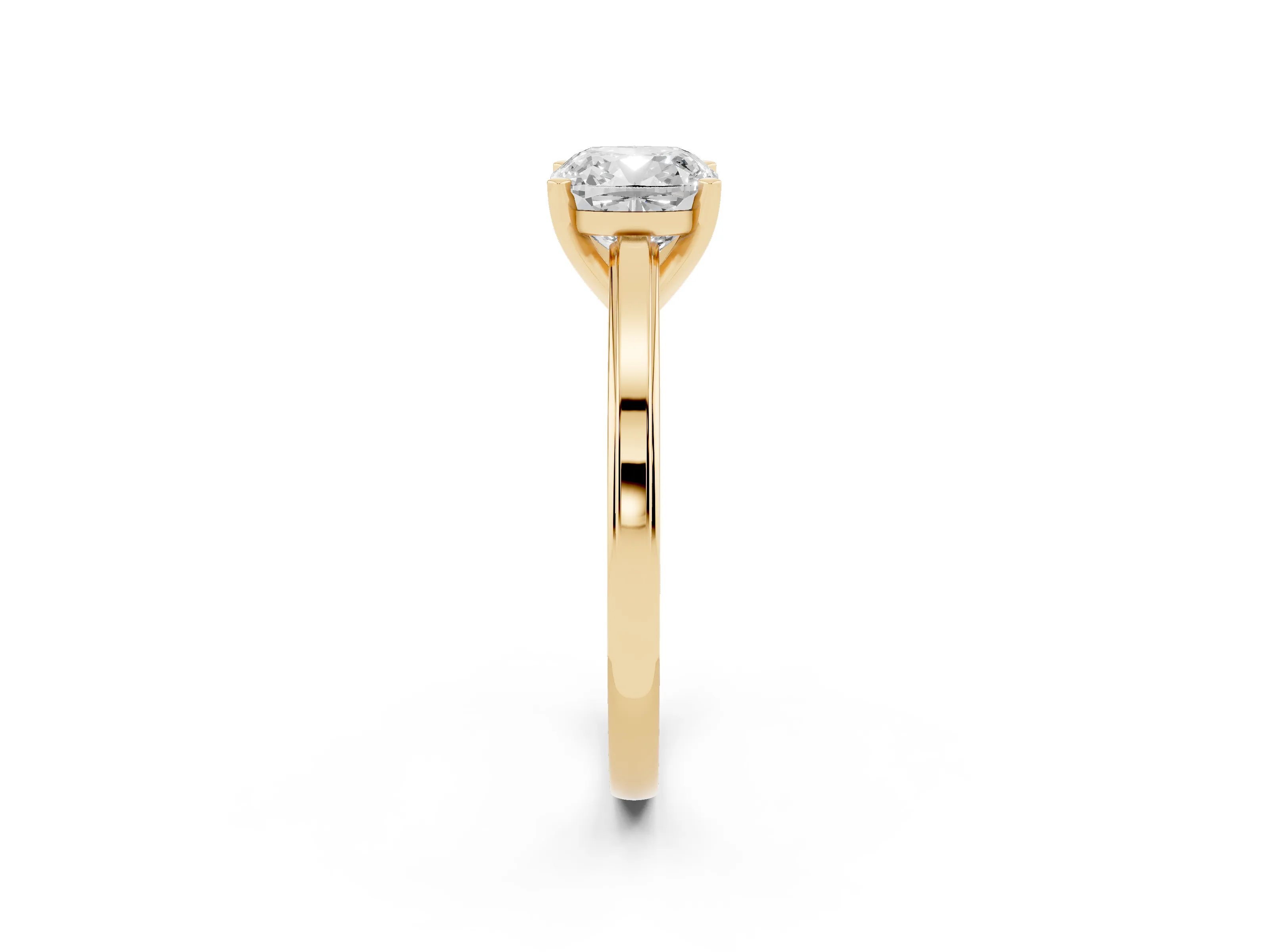 Cushion Cut Diamond Solitaire Ring Set in Yellow gold with Prong Setting and Classic Band