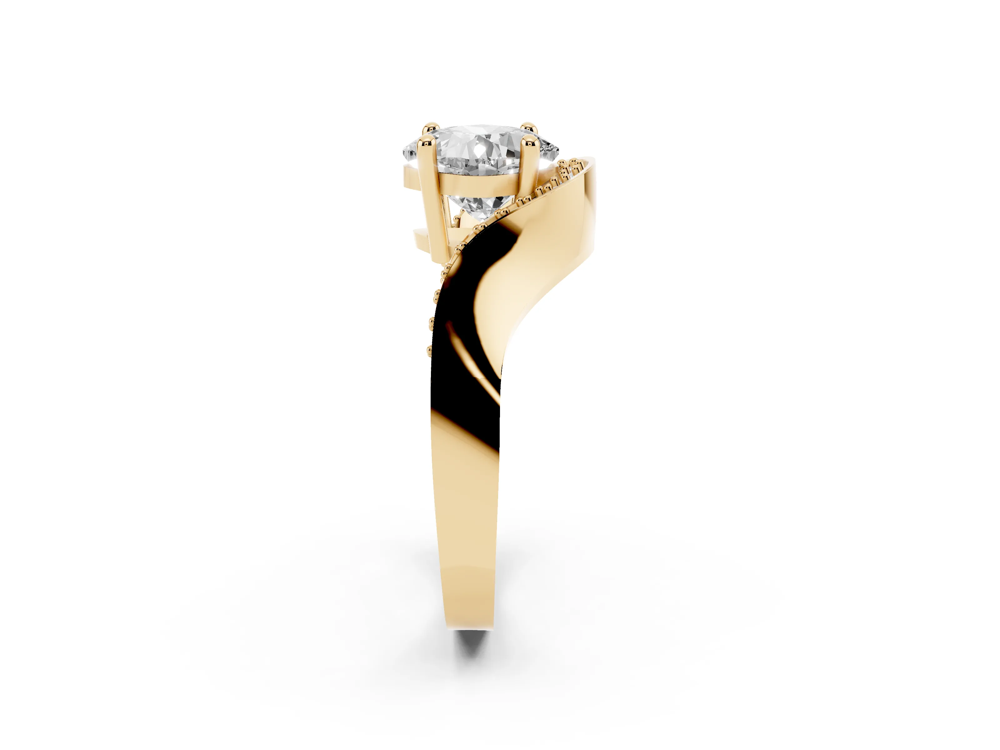 Cushion Cut Bypass Solitaire Engagement Ring Setting | Pavé Ribbon | Yellow Gold