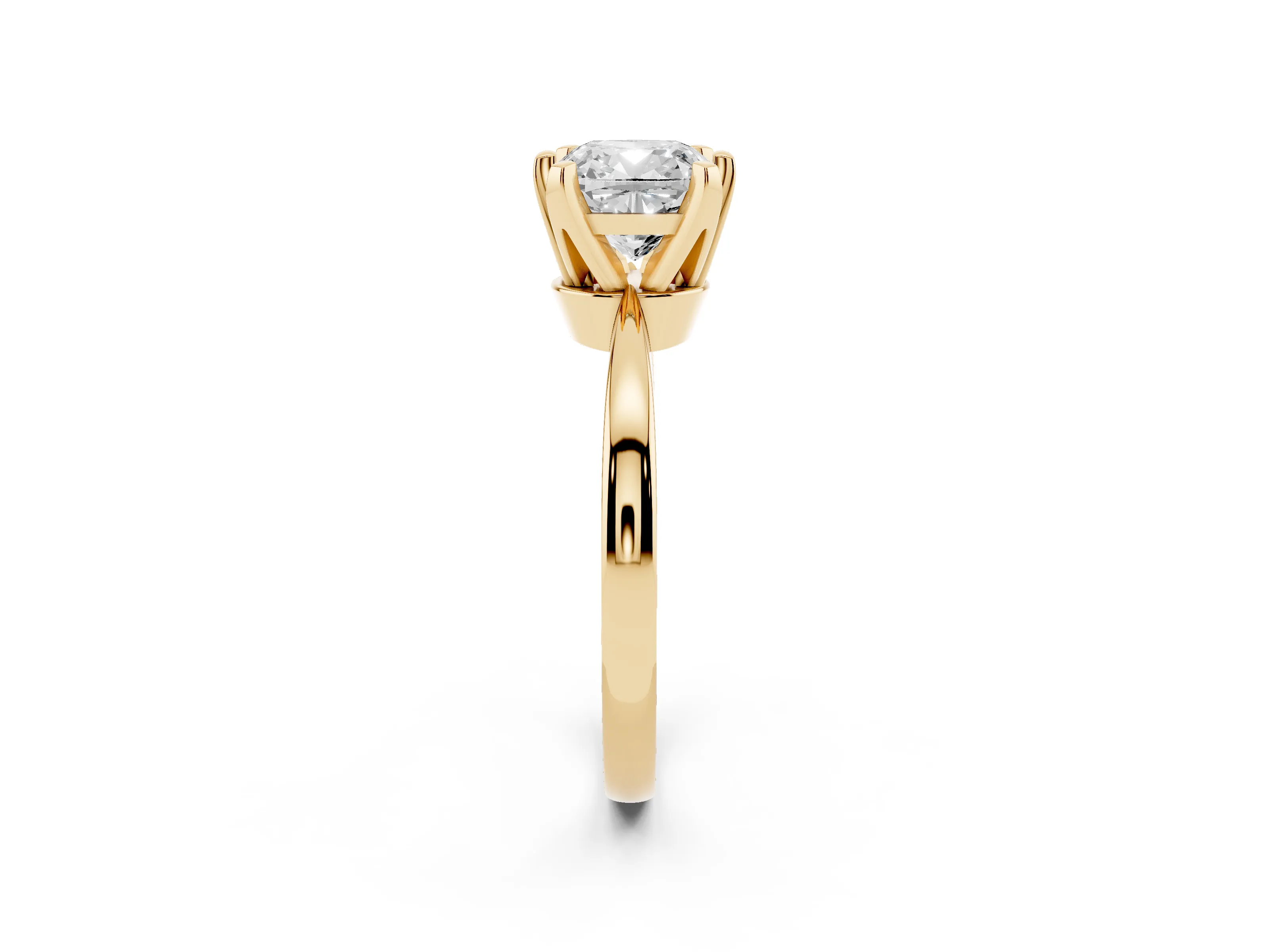 Cushion Cut Diamond Solitaire Engagement Ring Set in Yellow gold with Slim Tapered Solitaire Band