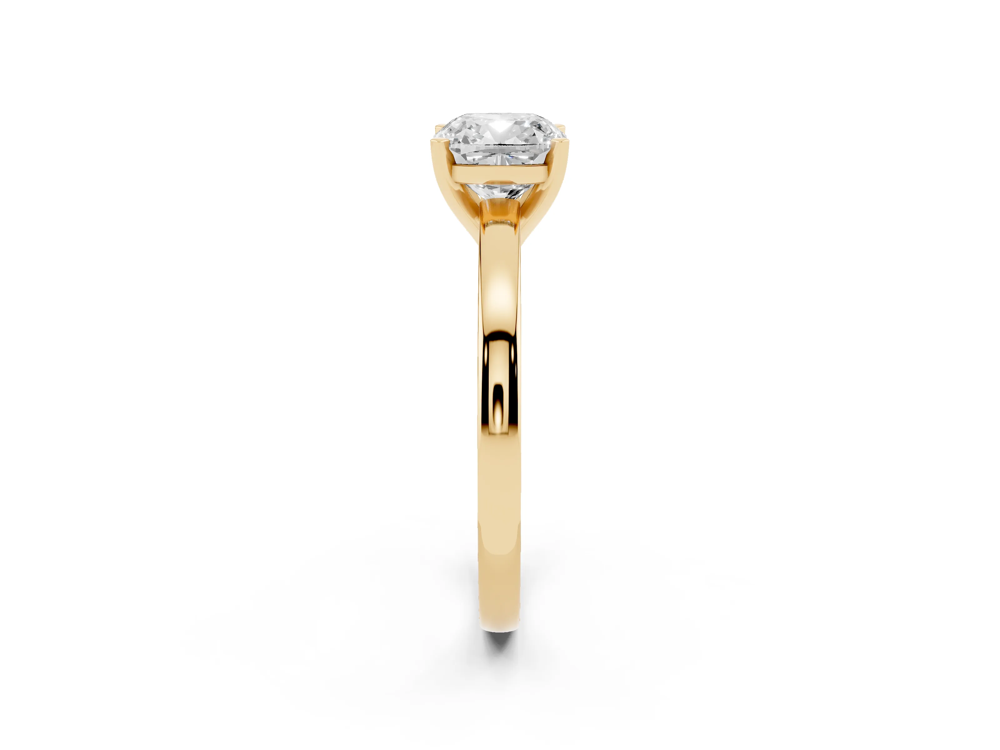 Cushion Cut Diamond Solitaire Engagement Ring Set in Yellow gold with Prong Setting on a Classic Band