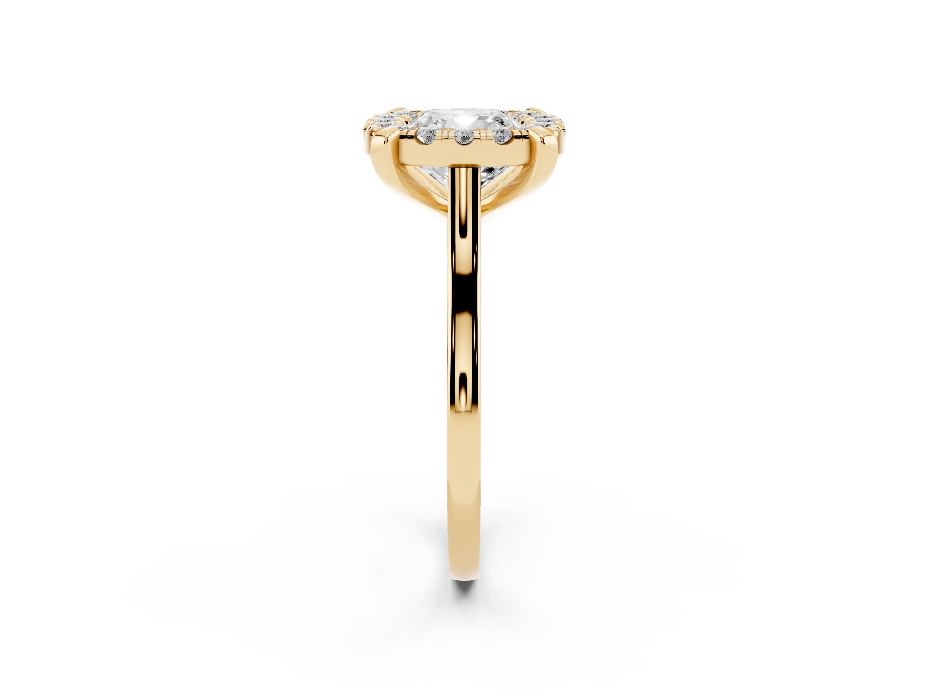 Cushion Cut Diamond Cluster Halo Solitaire Ring Set in Yellow gold with Prong Setting