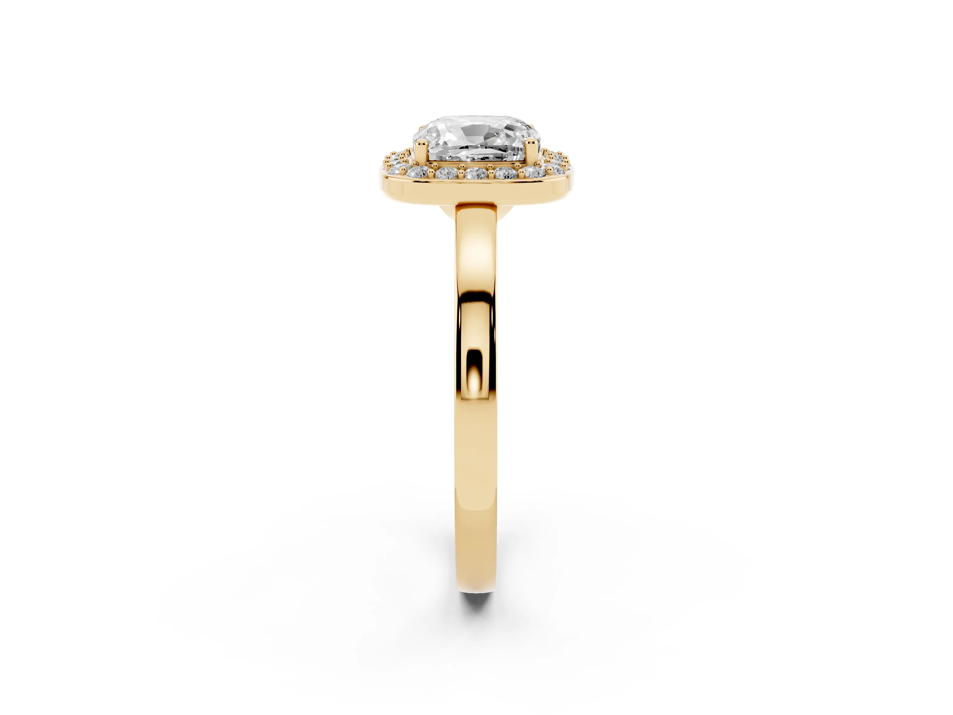 Cushion Cut Diamond Halo Ring Set in Yellow gold with Solitaire Band and Prong Setting