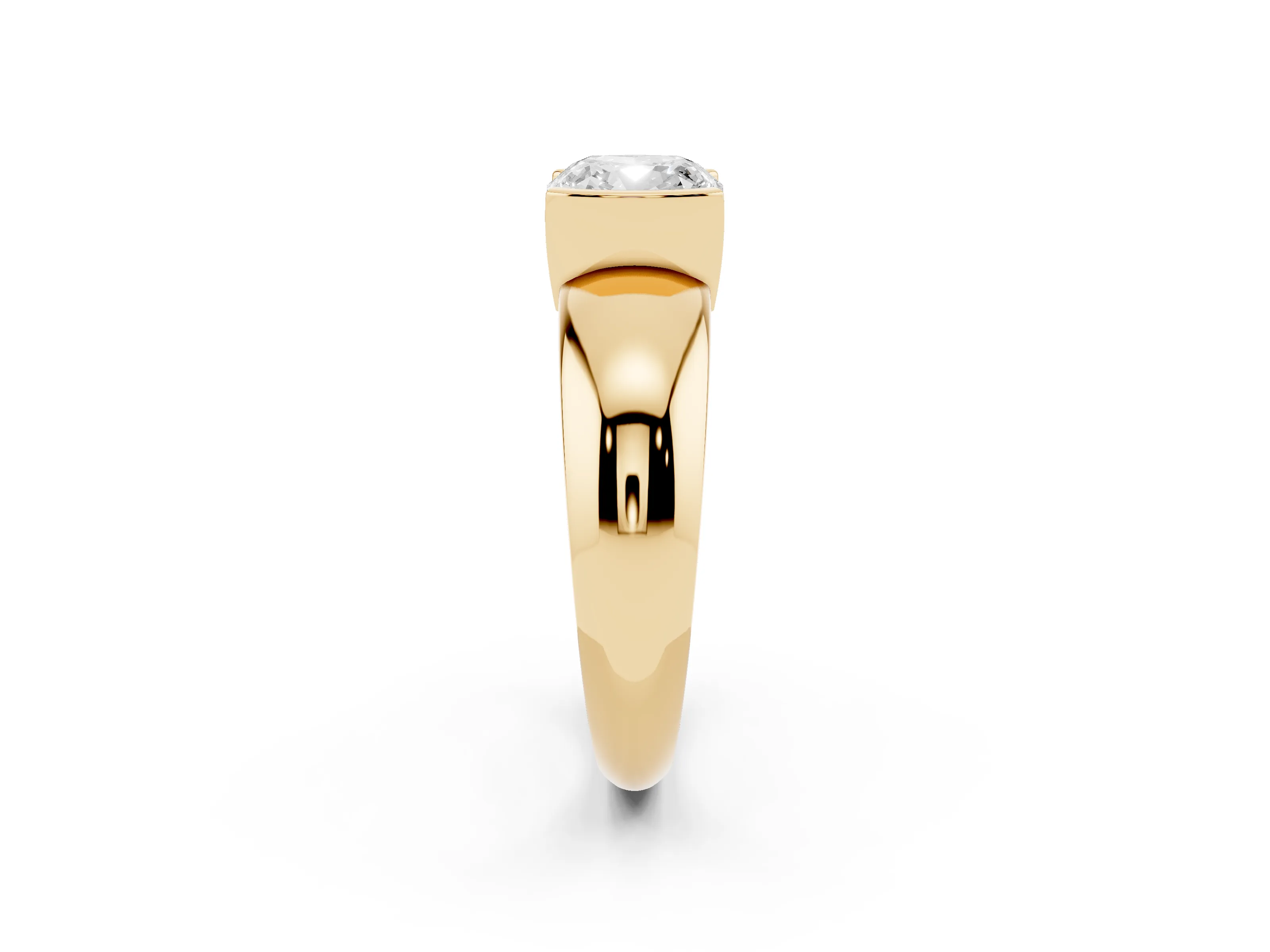 Cushion Cut Diamond Solitaire Tension Set Ring Set in Yellow gold with Wide Band