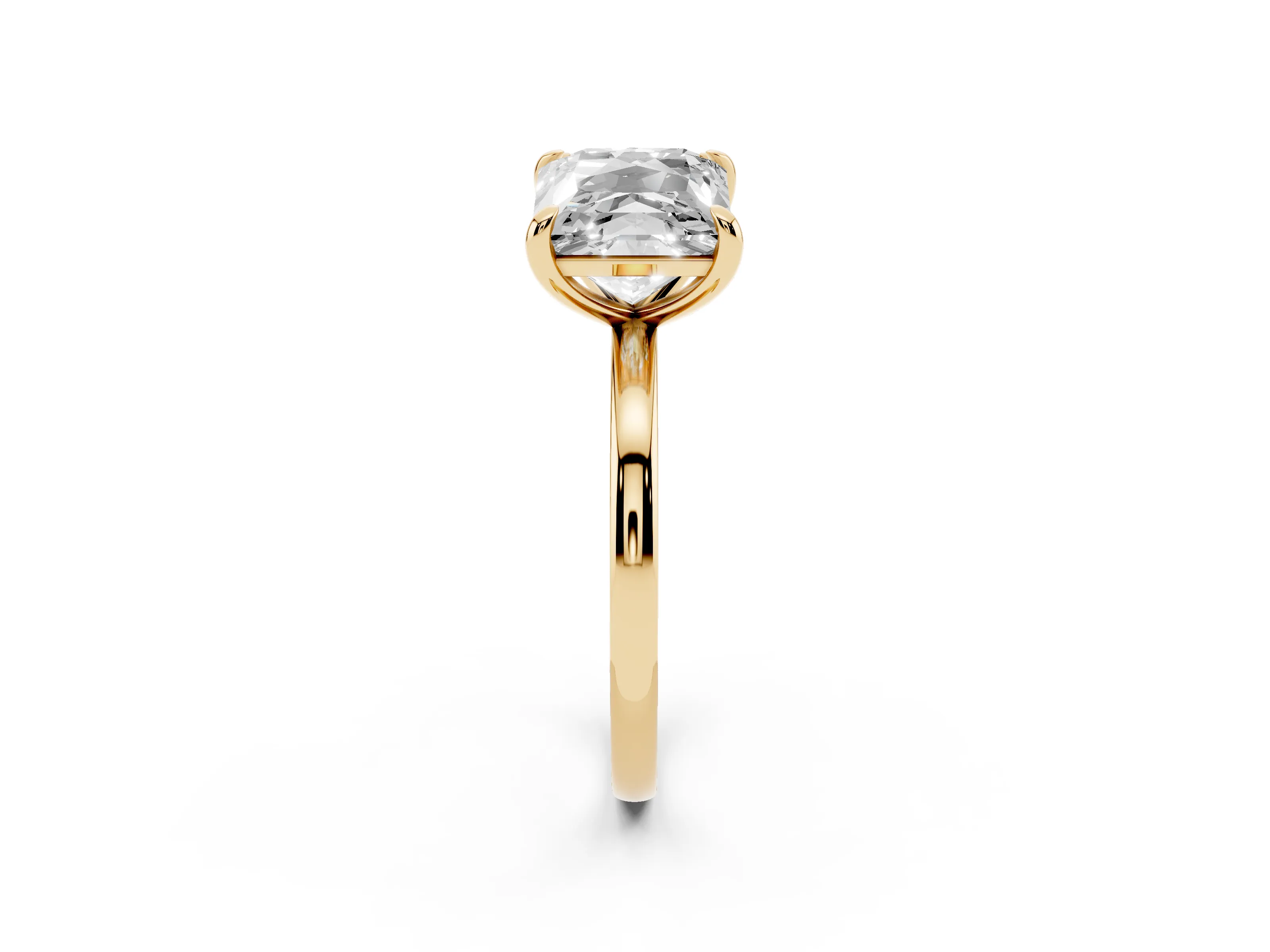 Cushion and Princess Toi Moi Ring Set in Yellow gold with Prong Setting and Plain Band