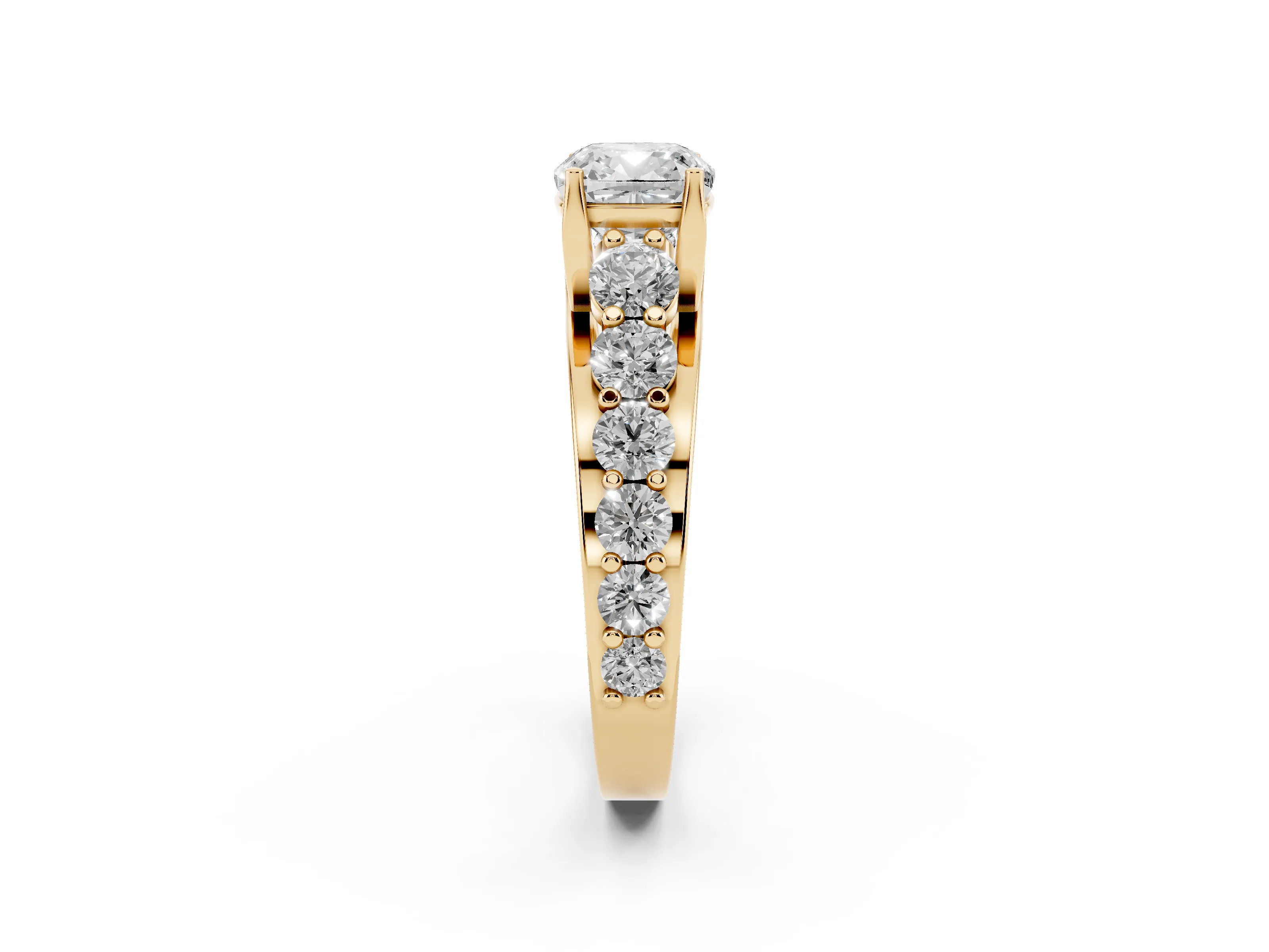 Cushion Cut Diamond Pavé Engagement Ring Set in Yellow gold with Prong Setting