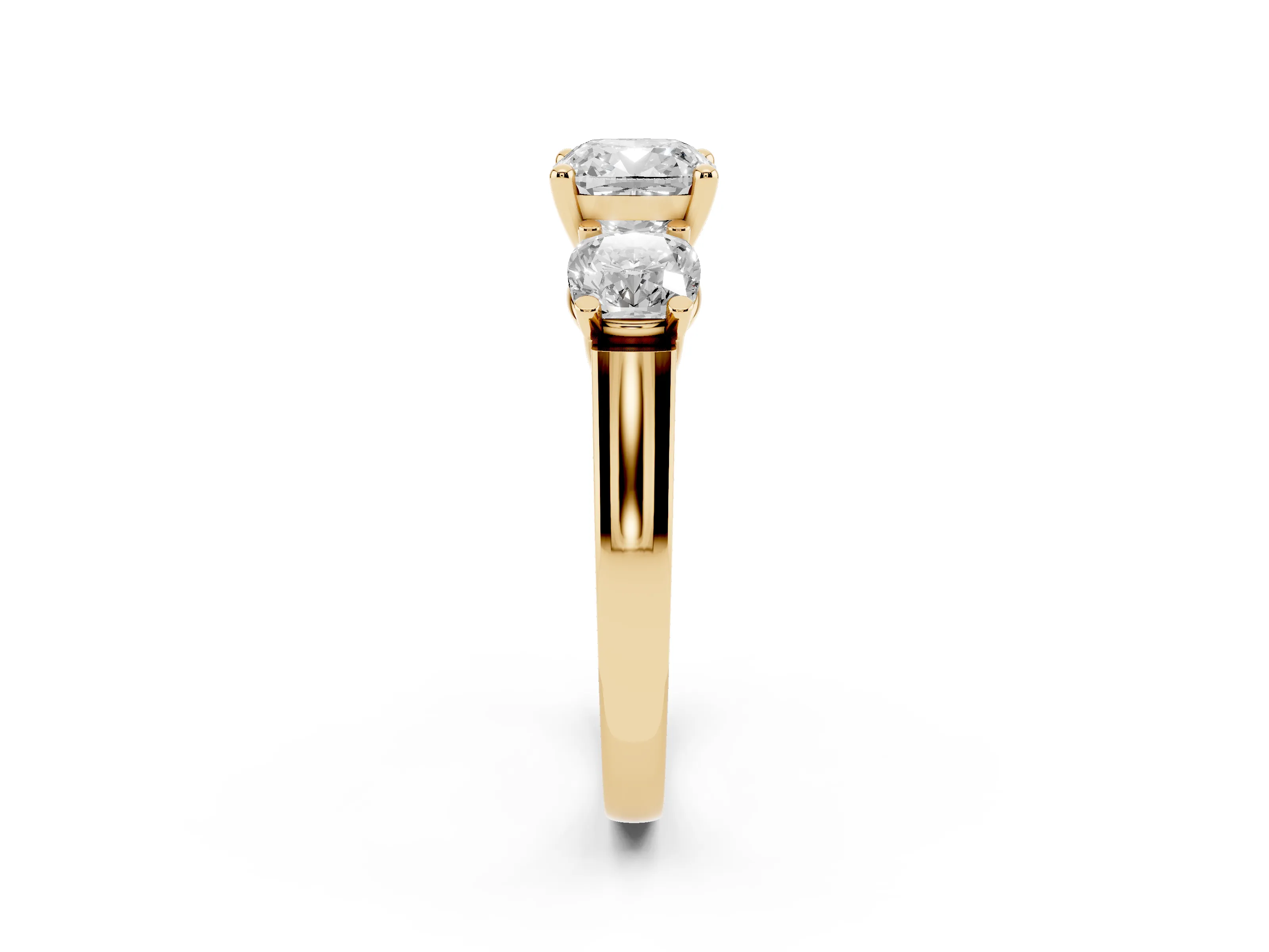 Cushion Cut Diamond Three-Stone Trellis Ring Set in Yellow gold with Comfort Fit Band