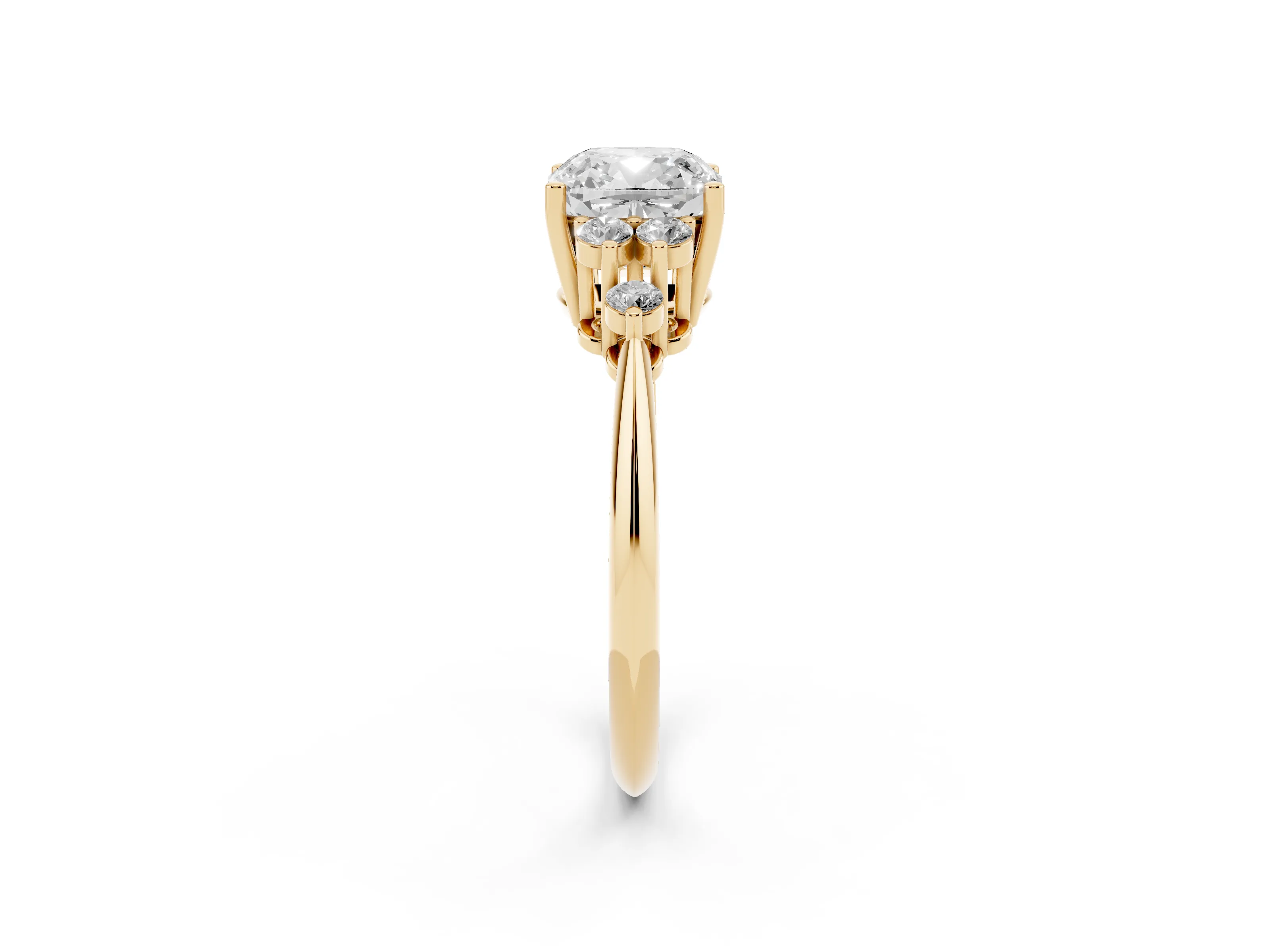 Cushion Cut Diamond Cluster Ring Set in Yellow gold with Plain Band and Prong Setting