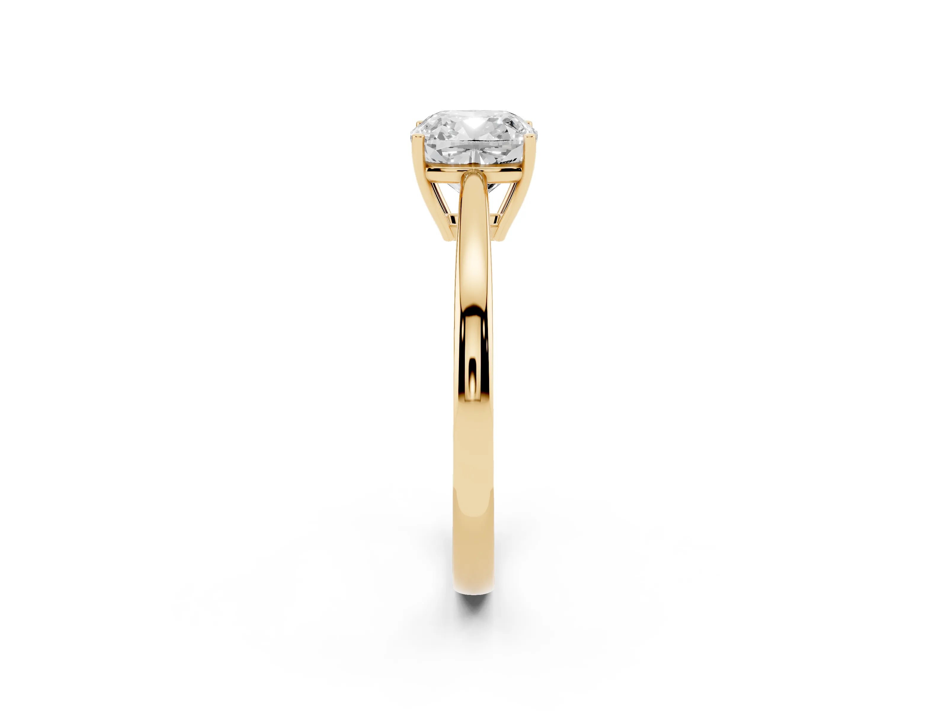 Cushion Cut Diamond Solitaire Ring Set in Yellow gold with Split Shank and Prong Setting