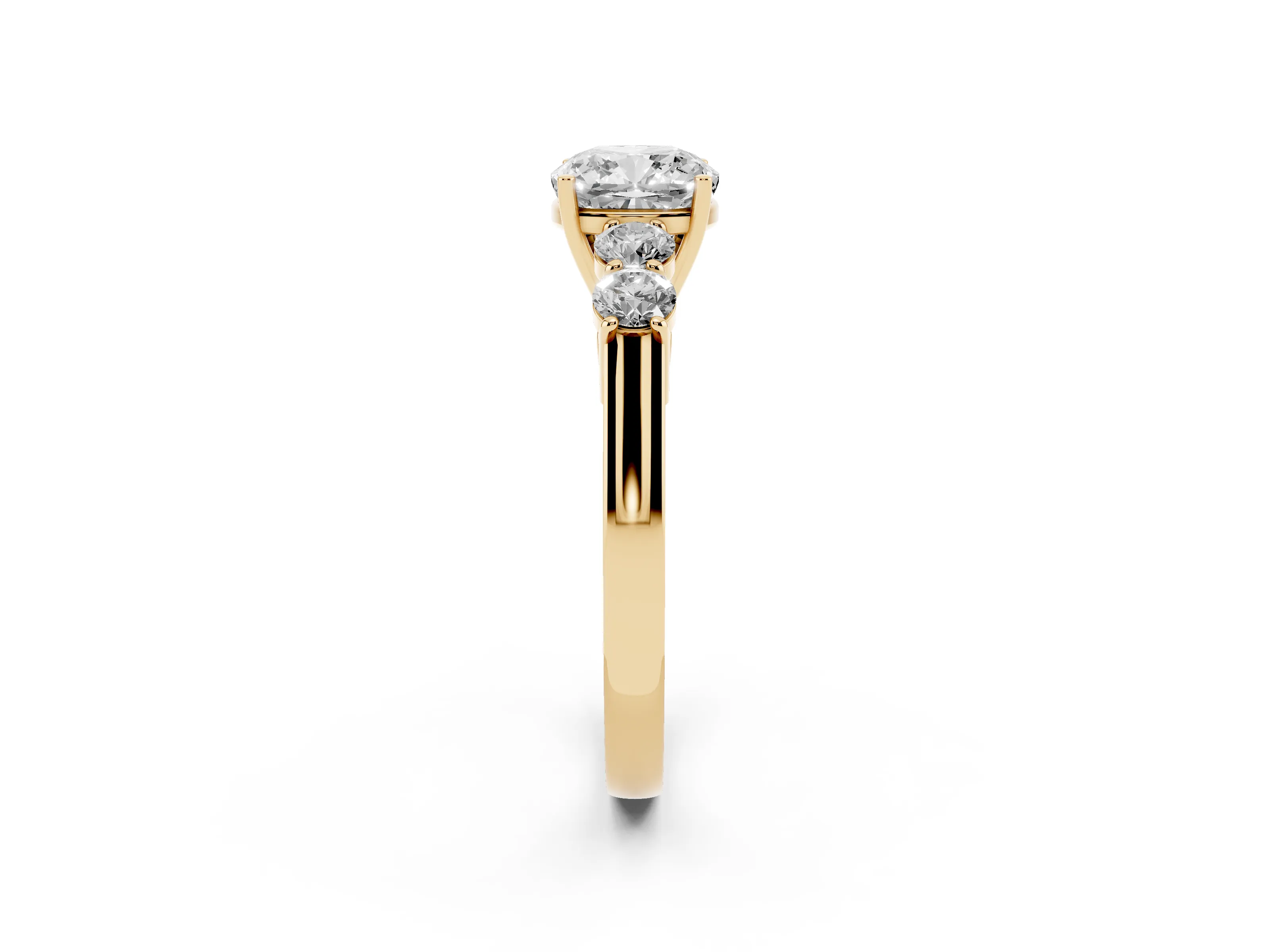 Cushion Cut Diamond Five-Stone Prong Set Band Ring Set in Yellow gold with Polished Band