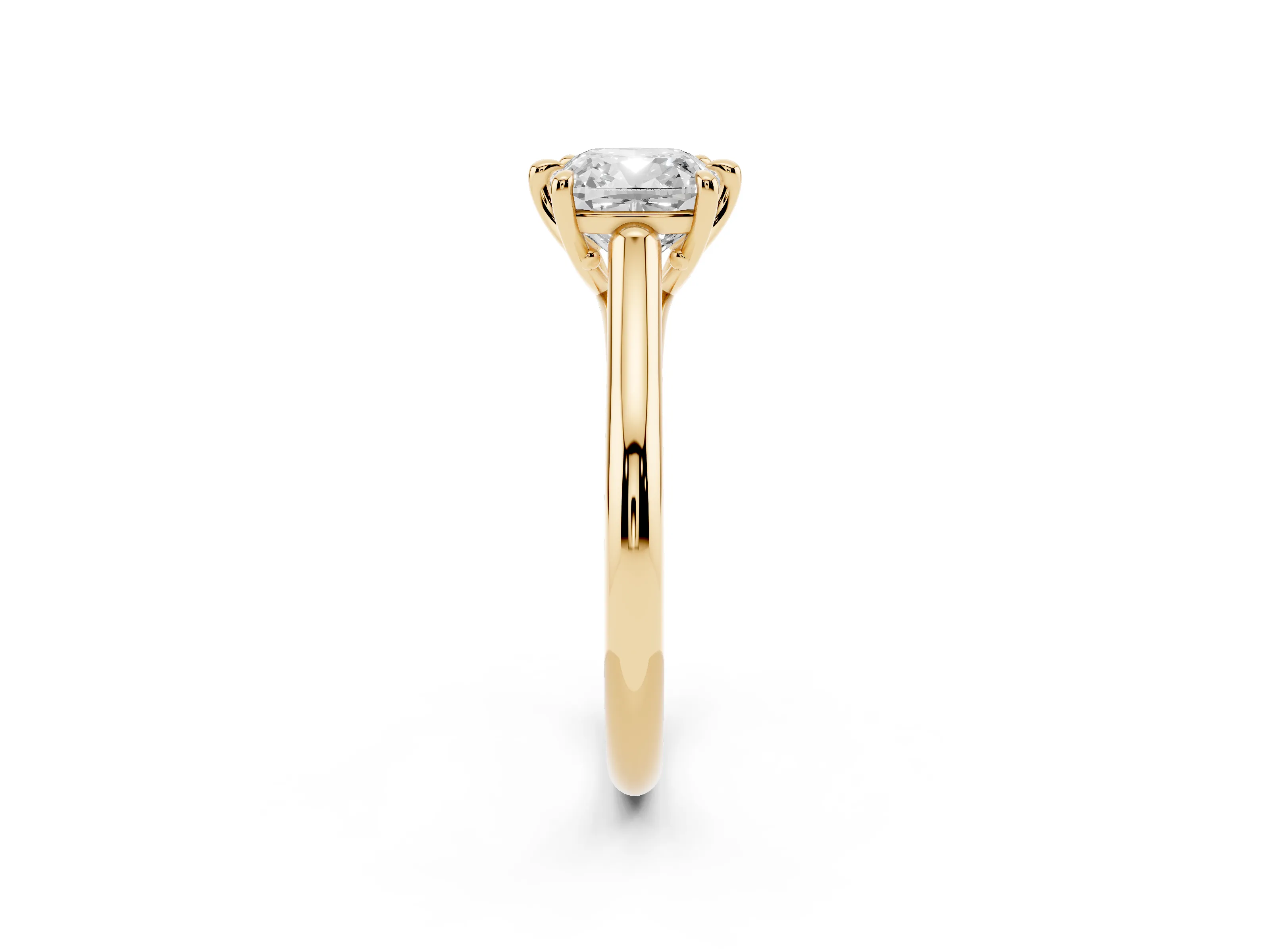 Cushion Cut Diamond Solitaire Engagement Ring Set in Yellow gold with Prong Setting and Plain Classic Band