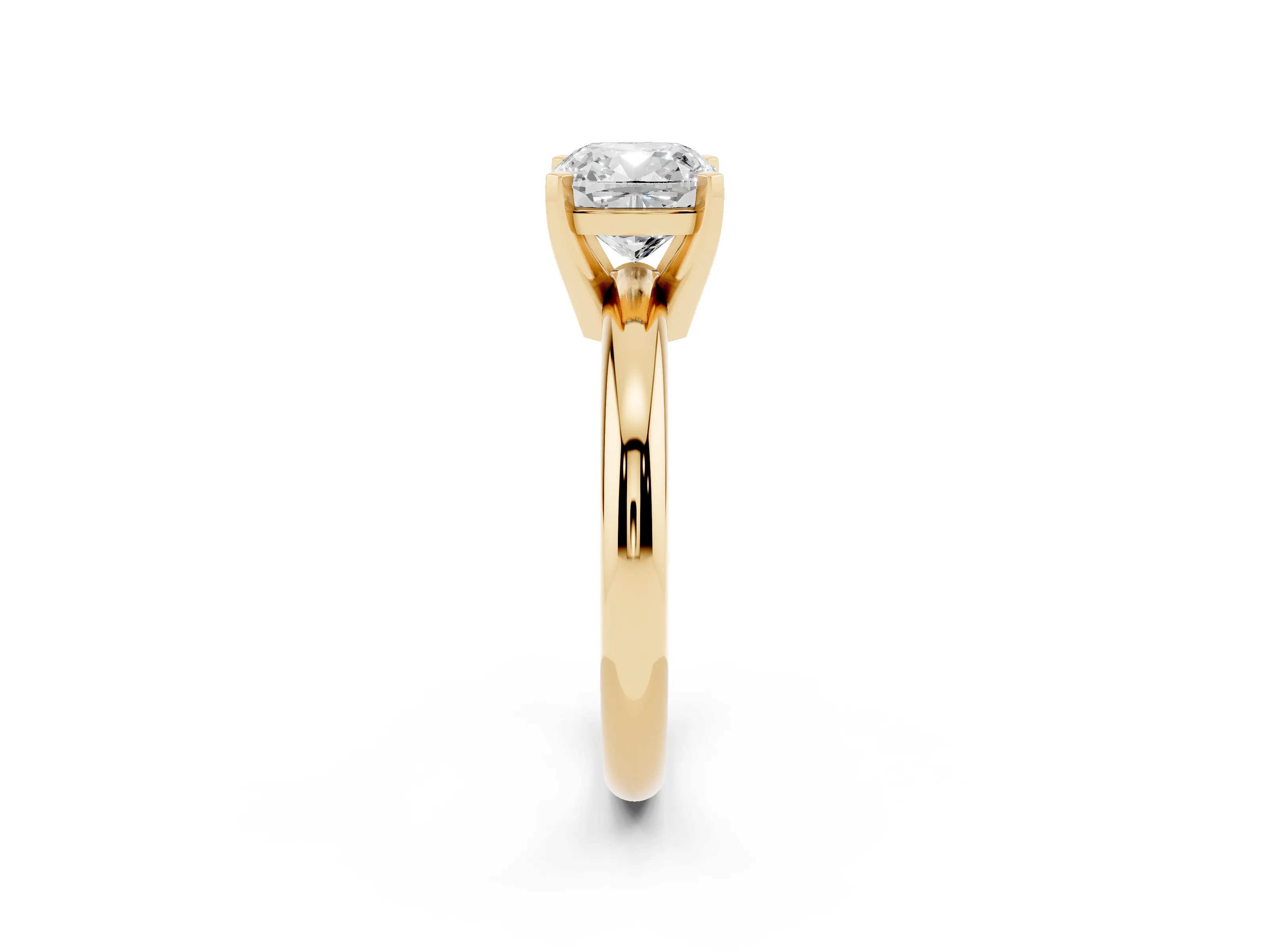 Cushion Cut Diamond Solitaire Engagement Ring Set in Yellow gold with Round Band and Prong Setting