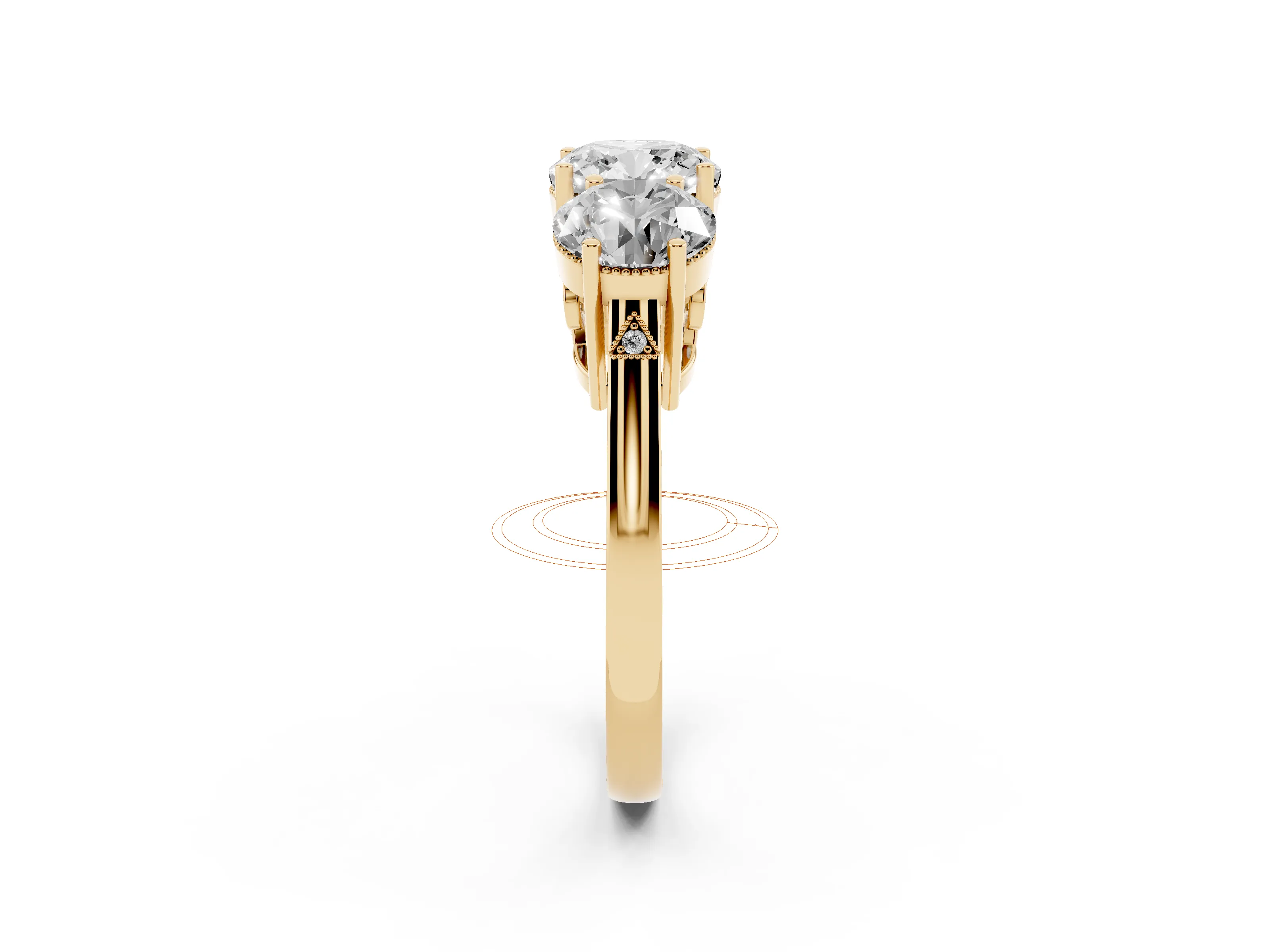 Cushion Cut Diamond Three-Stone Engagement Ring Set in Yellow gold with Polished Band