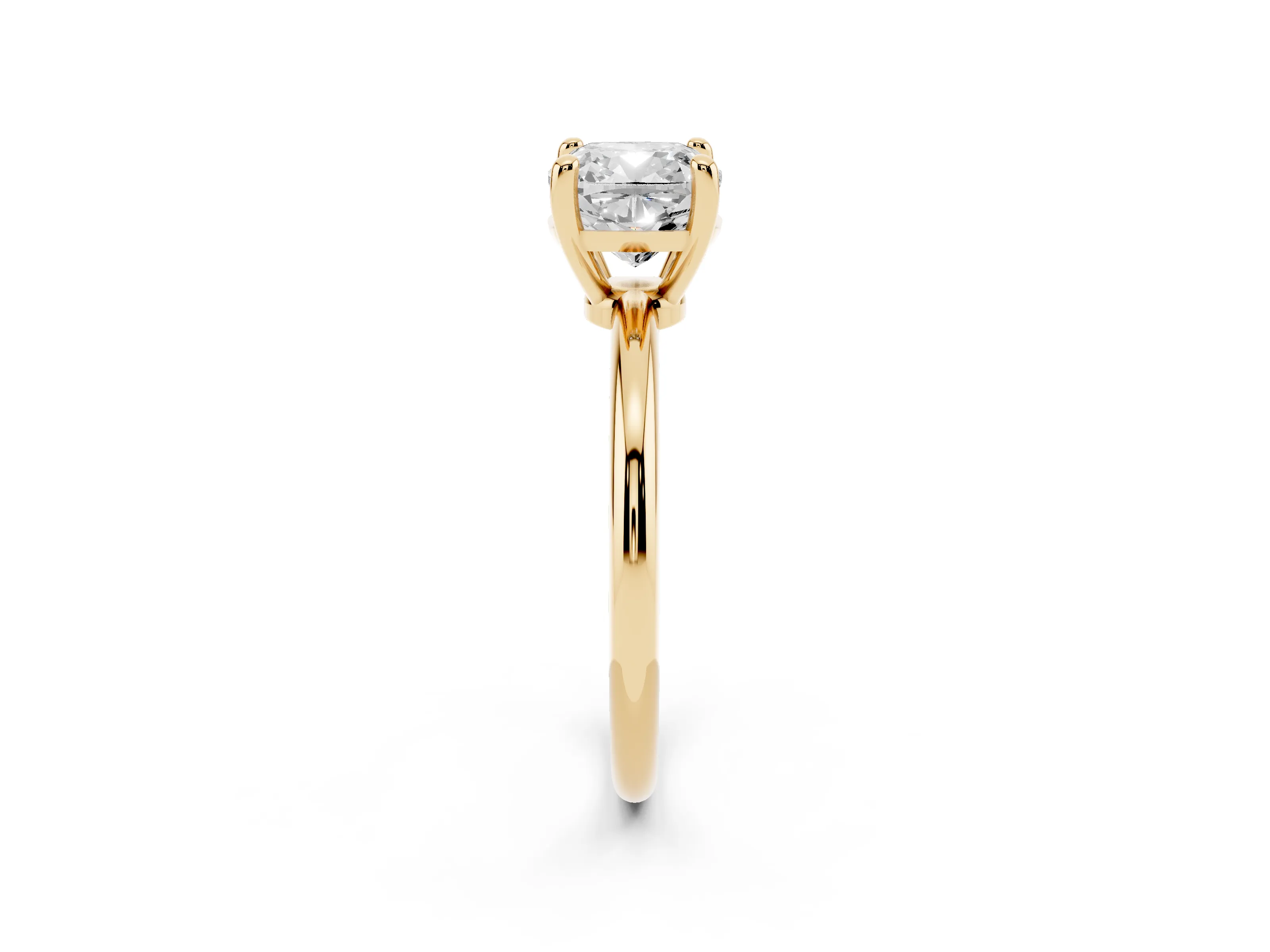 Cushion Cut Diamond Solitaire Ring Set in Yellow gold with Secure Prong Setting on a Classic Band